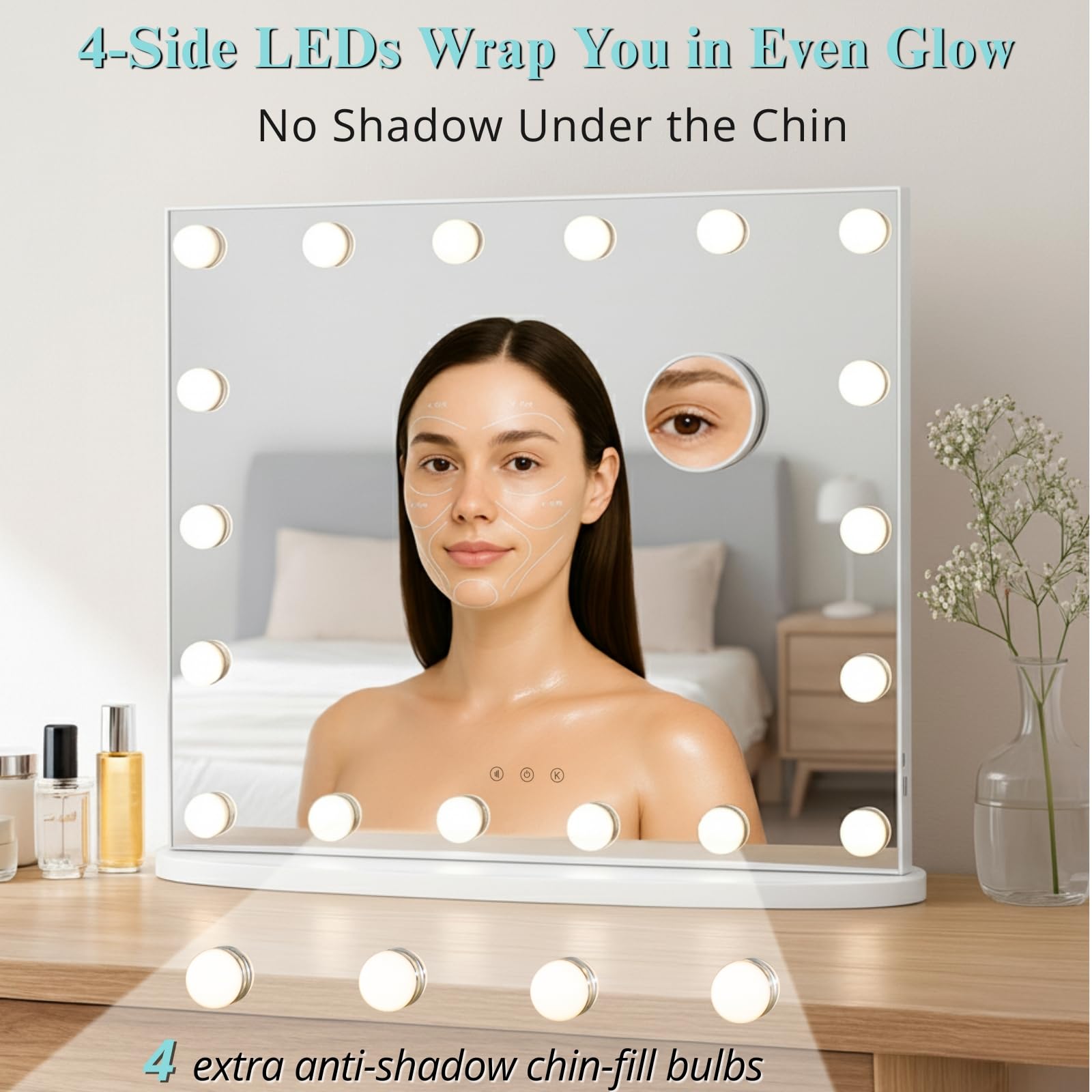 Luxfurni Miroir 360° : illumination homogène sans ombres pour la routine.