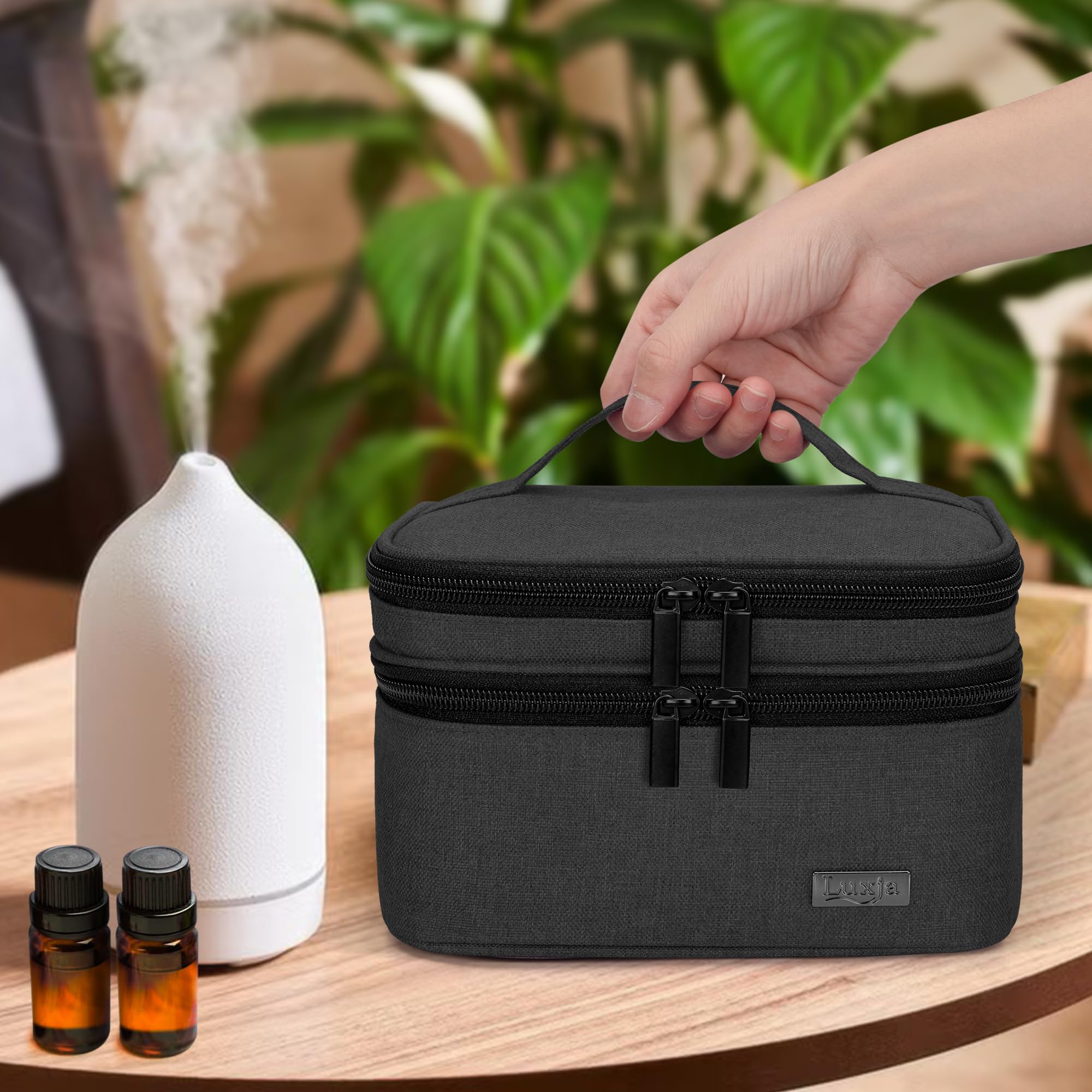 LUXJA case fits up to 30 bottles and roller bottles up to 3.5 inches tall.