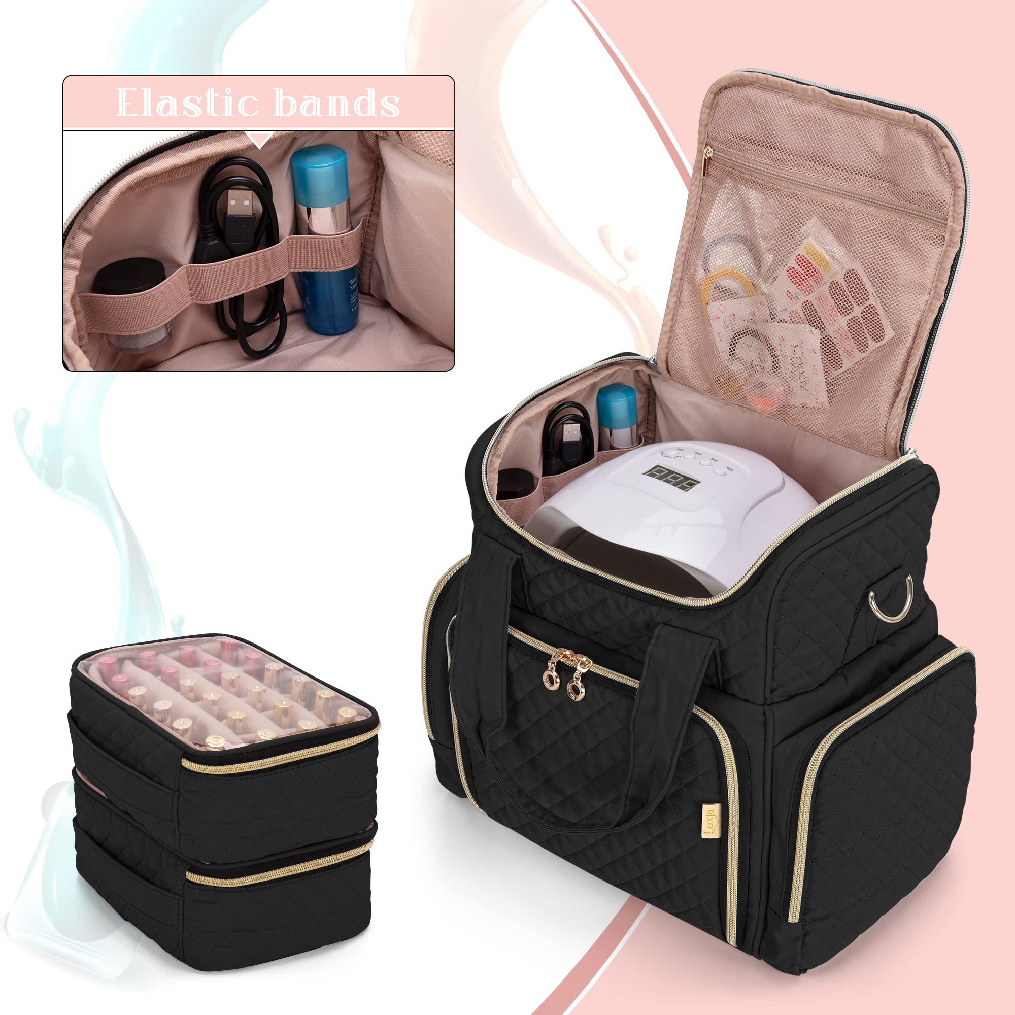 Section haute du LUXJA avec maillage et bandes elastiques pour seche-ongles.