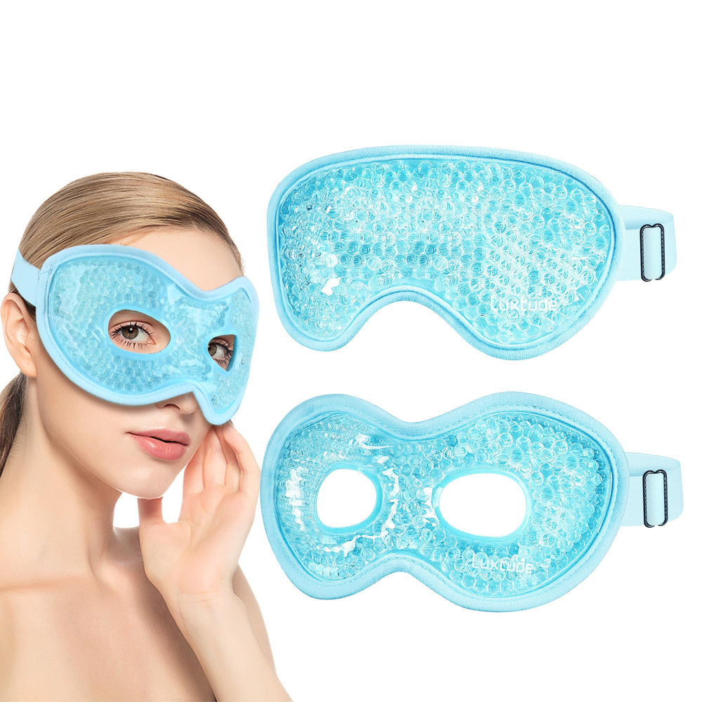 Luxtude masque yeux gel froid bleu, soulage fatigue oculaire et poches.