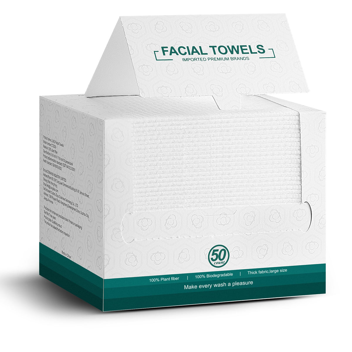 Lingettes visage LUXU—50 pièces, absorption rapide pour démaquillage efficace.