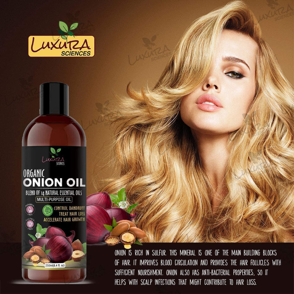 Infusion de 14 huiles autour de l'huile d'oignon Luxura Sciences.