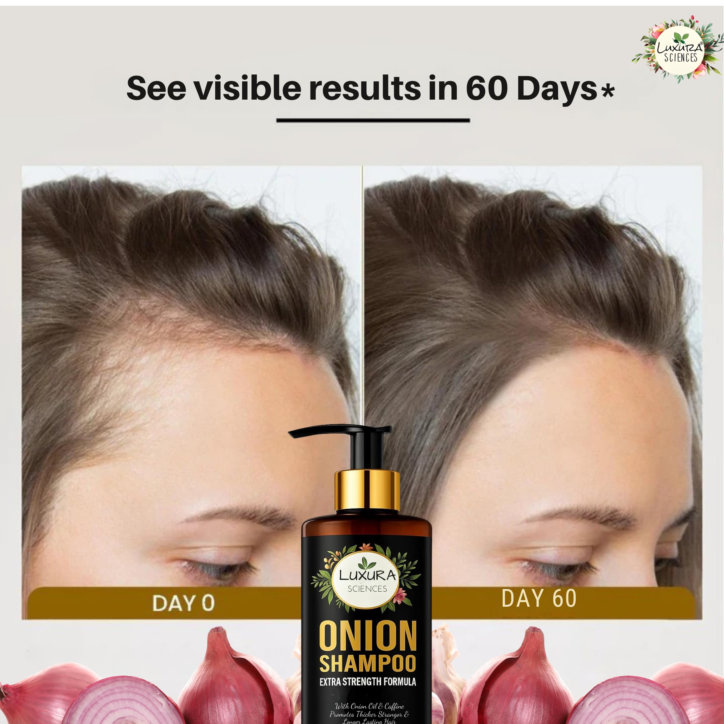 Luxura Sciences Shampooing à l'oignon – démêlage facilité pour cheveux soyeux.