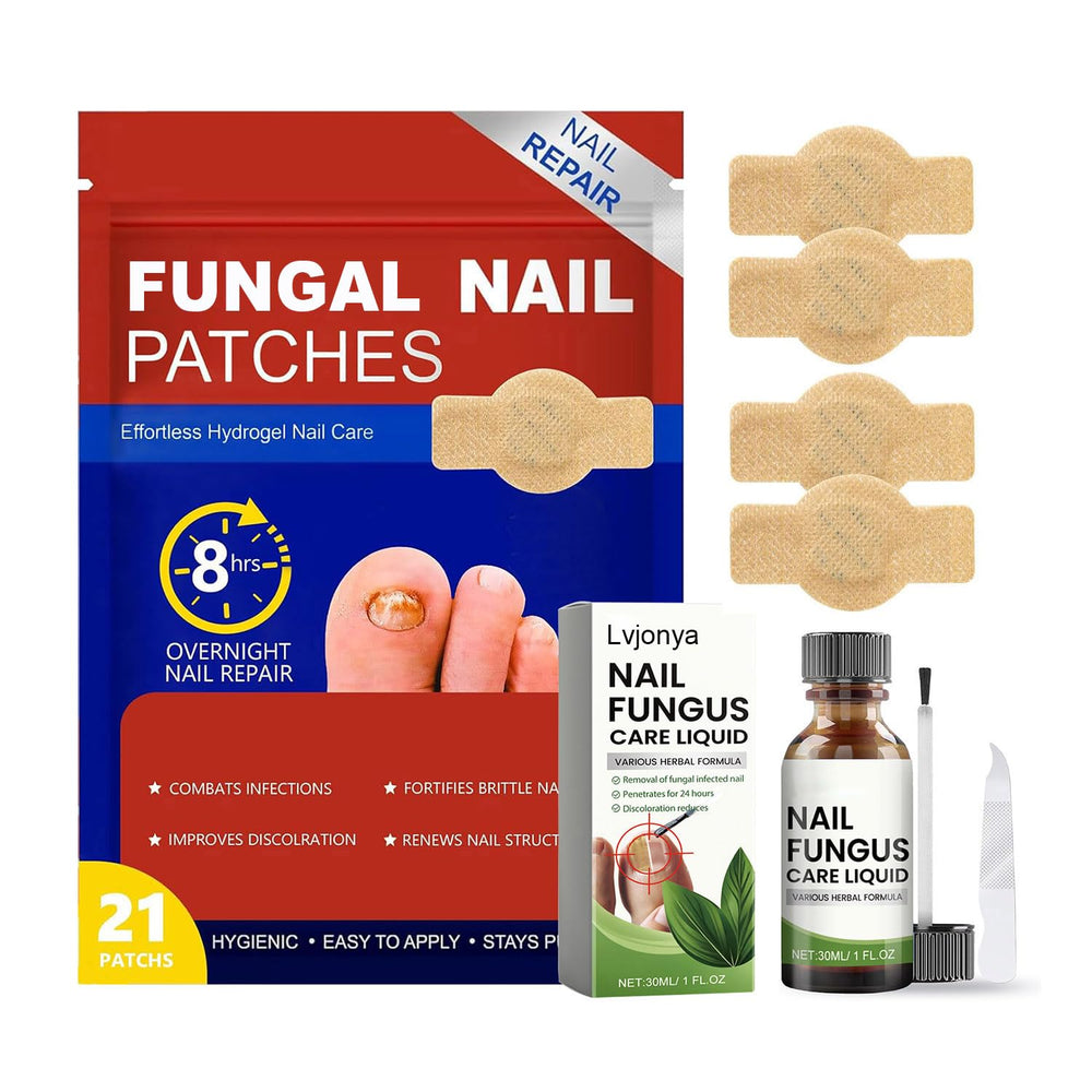 Patch Lvjonya pour ongles fongiques montrant le visuel et le bénéfice potentiel d’éclaircissement.