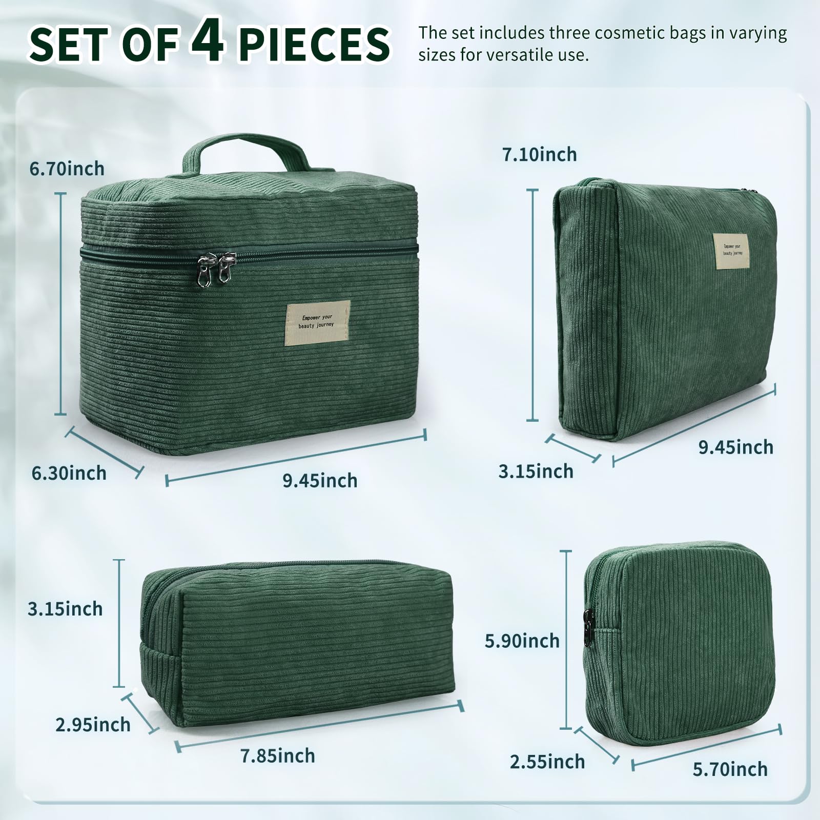 LVWNM trousse velours côtelé vert moyen, fermetures pratiques et accessibles