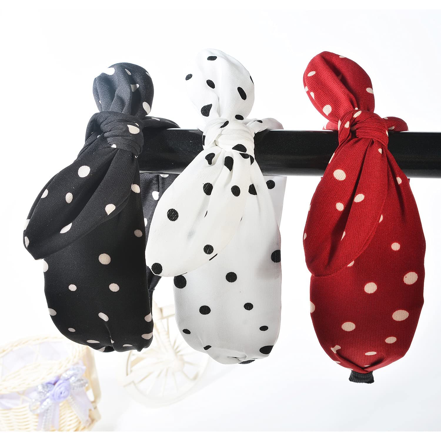 Lvyeer bandeau pois rouge avec oreilles-lapin amovibles, ajoute une touche ludique en journée.