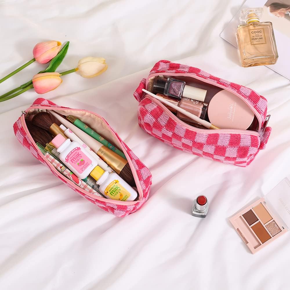 LYDZTION coffret voyage beauté rose à carreaux, rangement structuré.