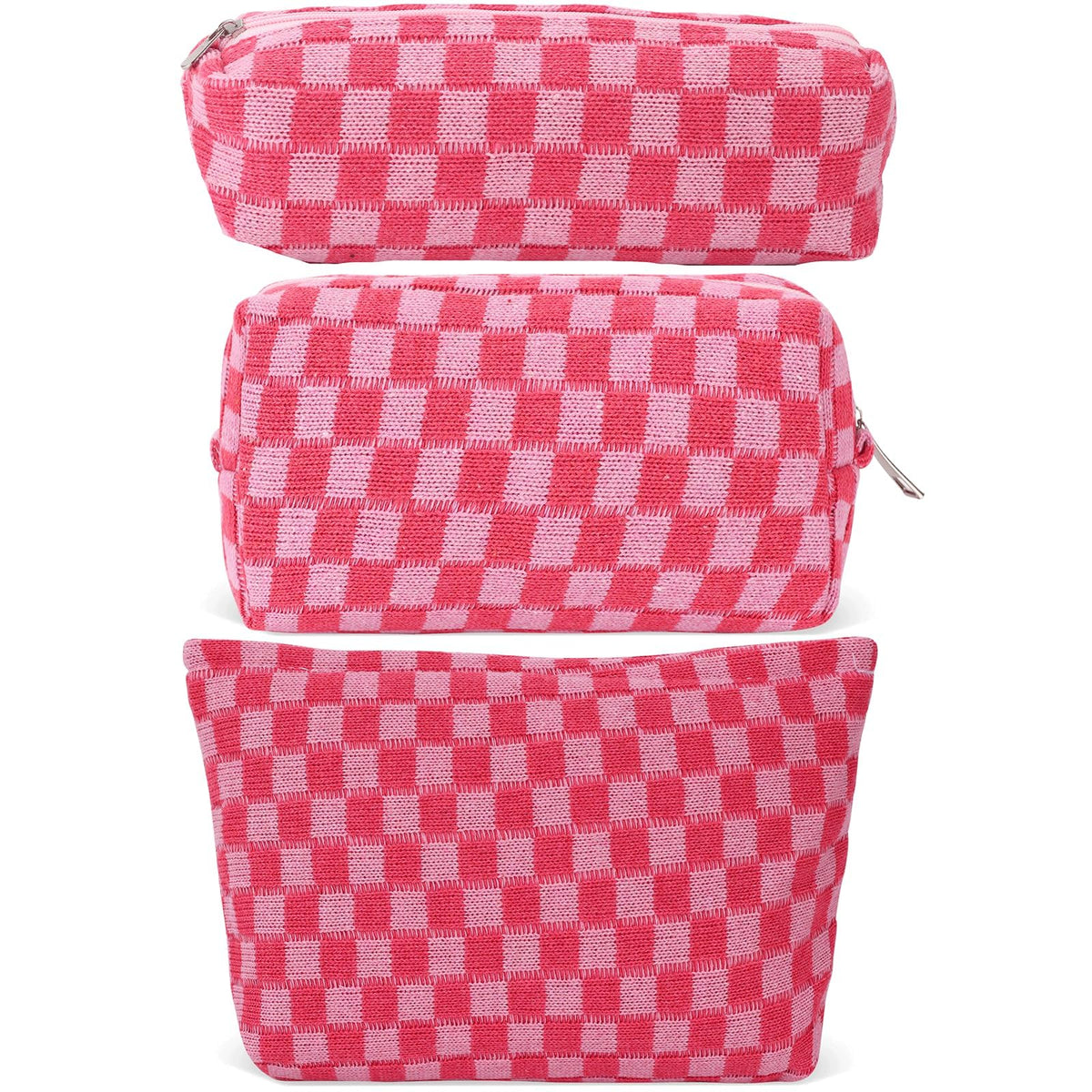 LYDZTION trousse-maquillage 3 pièces à carreaux rose, rangement pratique en voyage.