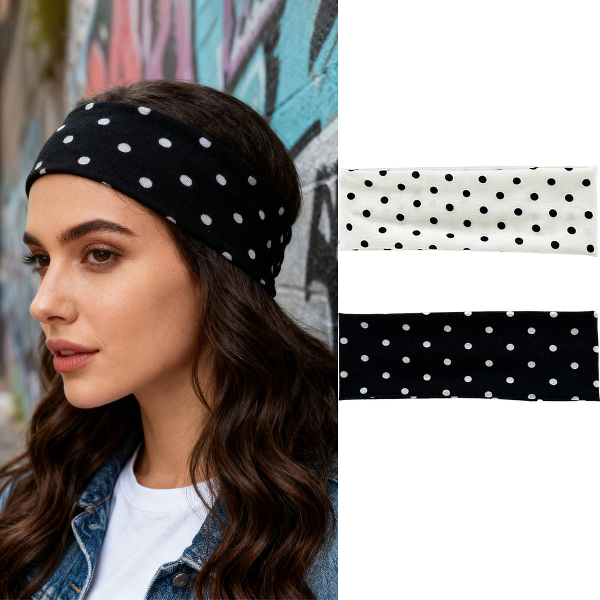 LYLYNB ensemble bandeaux noir et blanc pois, style chic et polyvalent pour tous les jours.