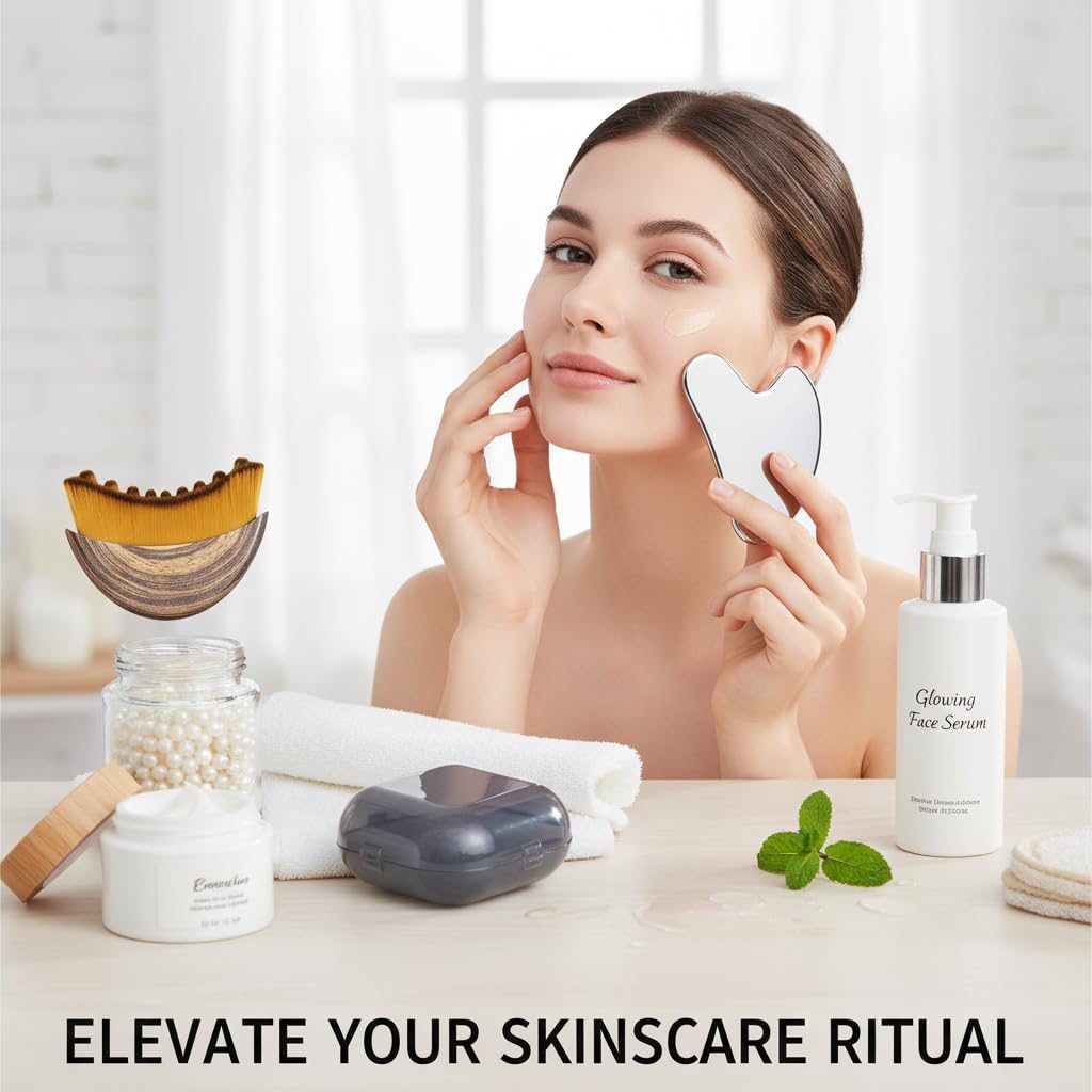 Pierre gua sha ergonomique pour massage du visage et détente.