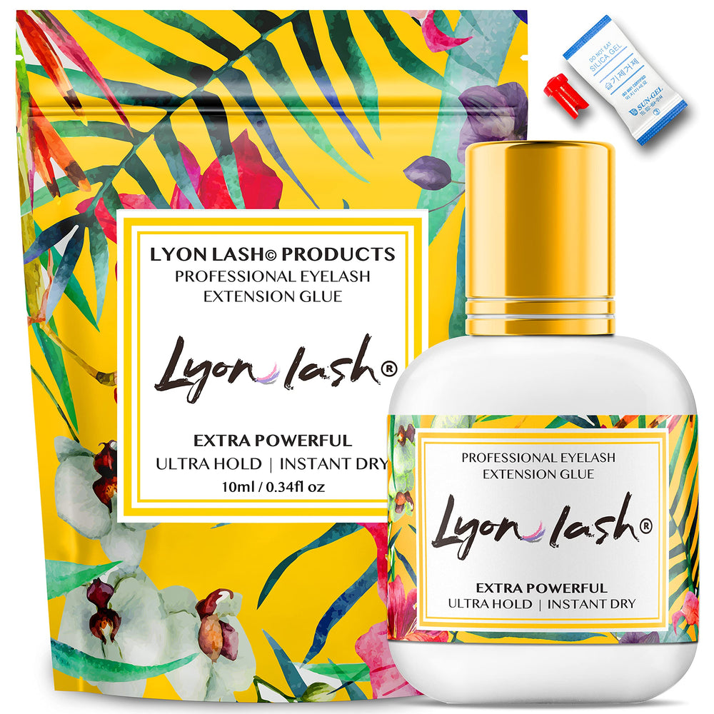 Lyon Lash Extra Hold glue bottle close-up emphasizing strong bonding for lasting lashes