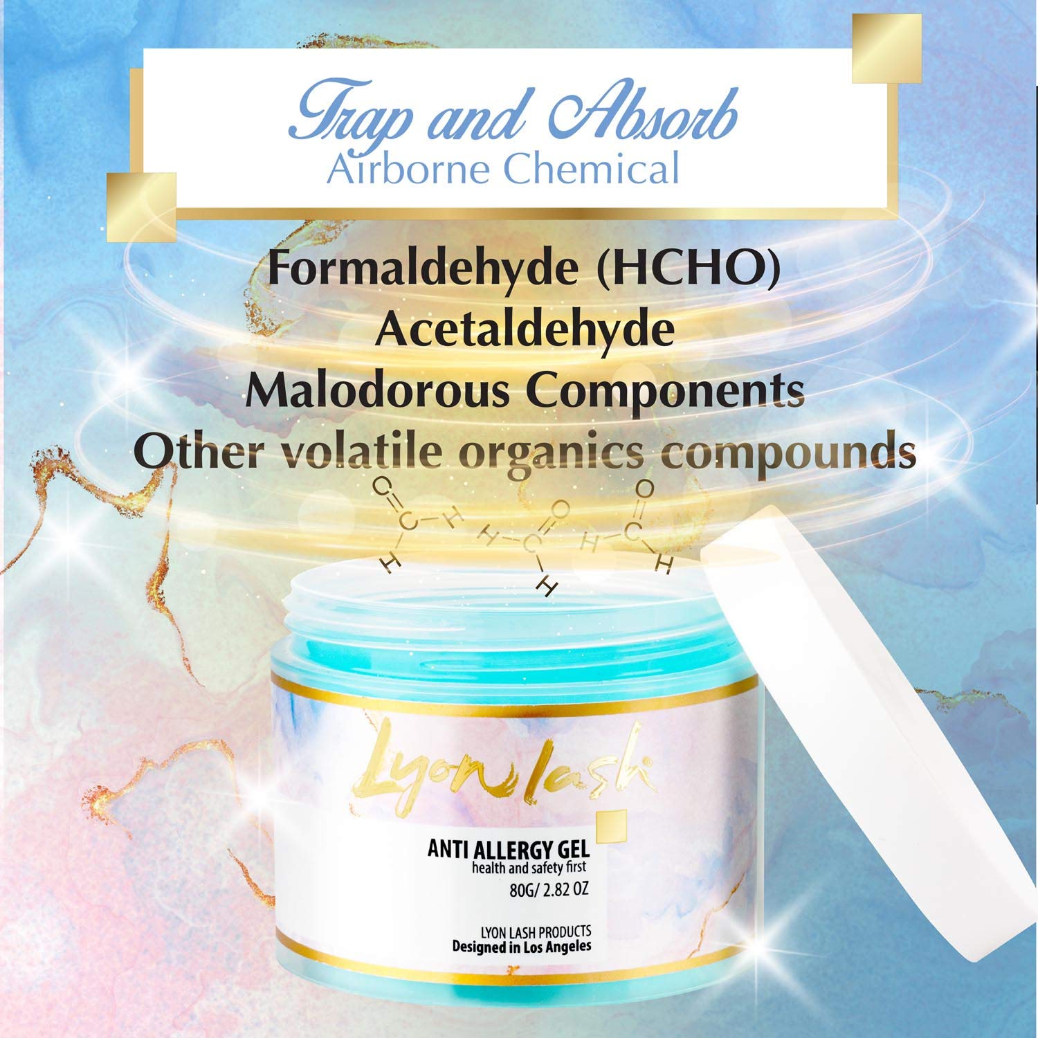 Lyon Lash Gel anti-allergie, bocal ouvert absorbant les émanations.