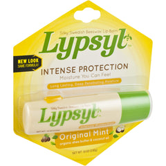Lypsyl balm tube back view with ingredients and vegan formula.