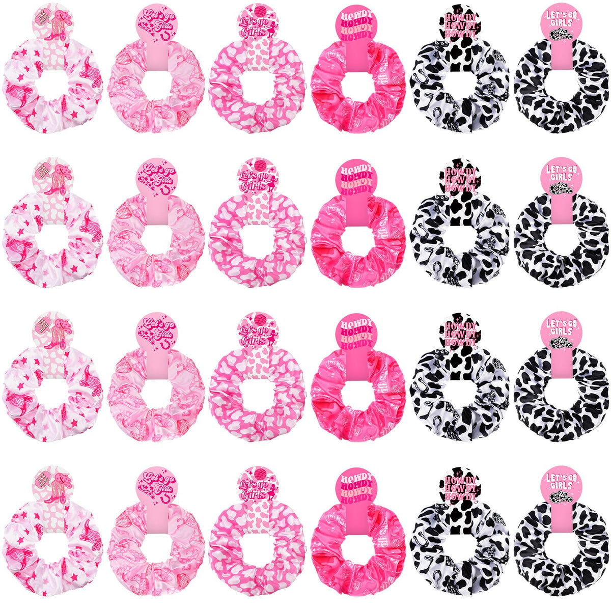 Lyrow serre-cheveux imprimé vache rose, lot de 24, maintien confortable pour coiffures quotidiennes.