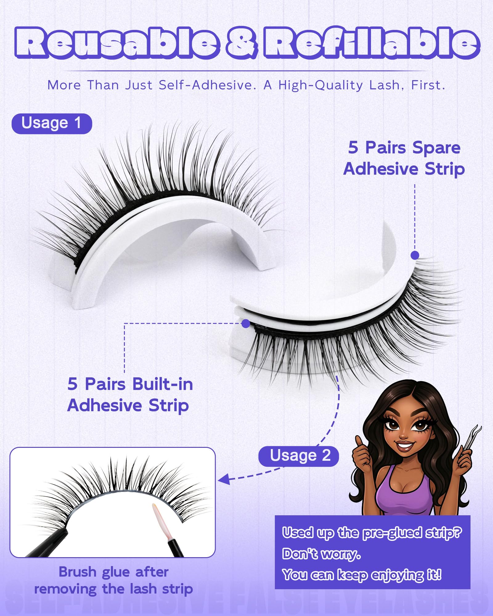 Kit cils sans colle LZM réutilisable pour une routine rapide.