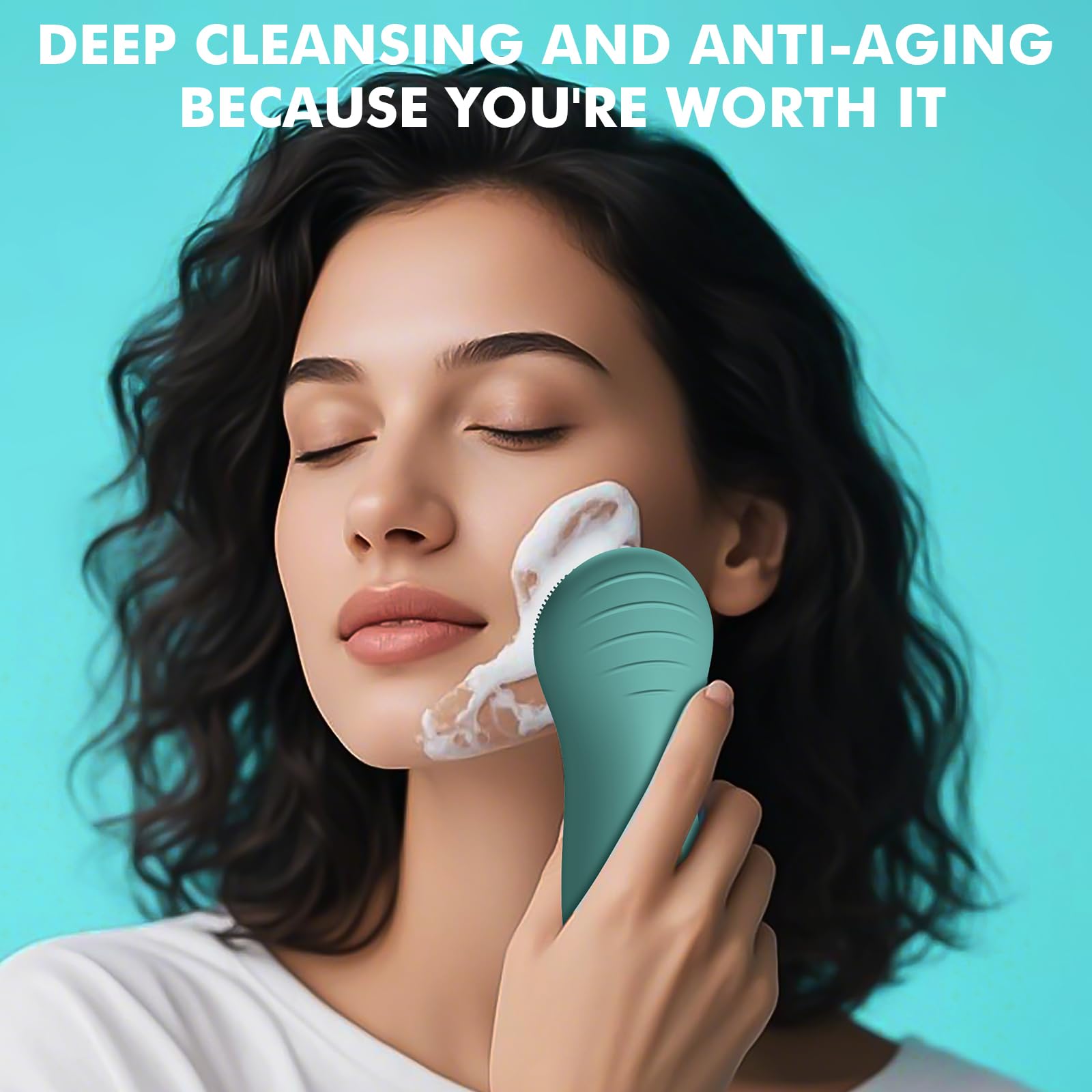 LZP brosse-visage silicone avec poignée ergonomique et antidérapante.