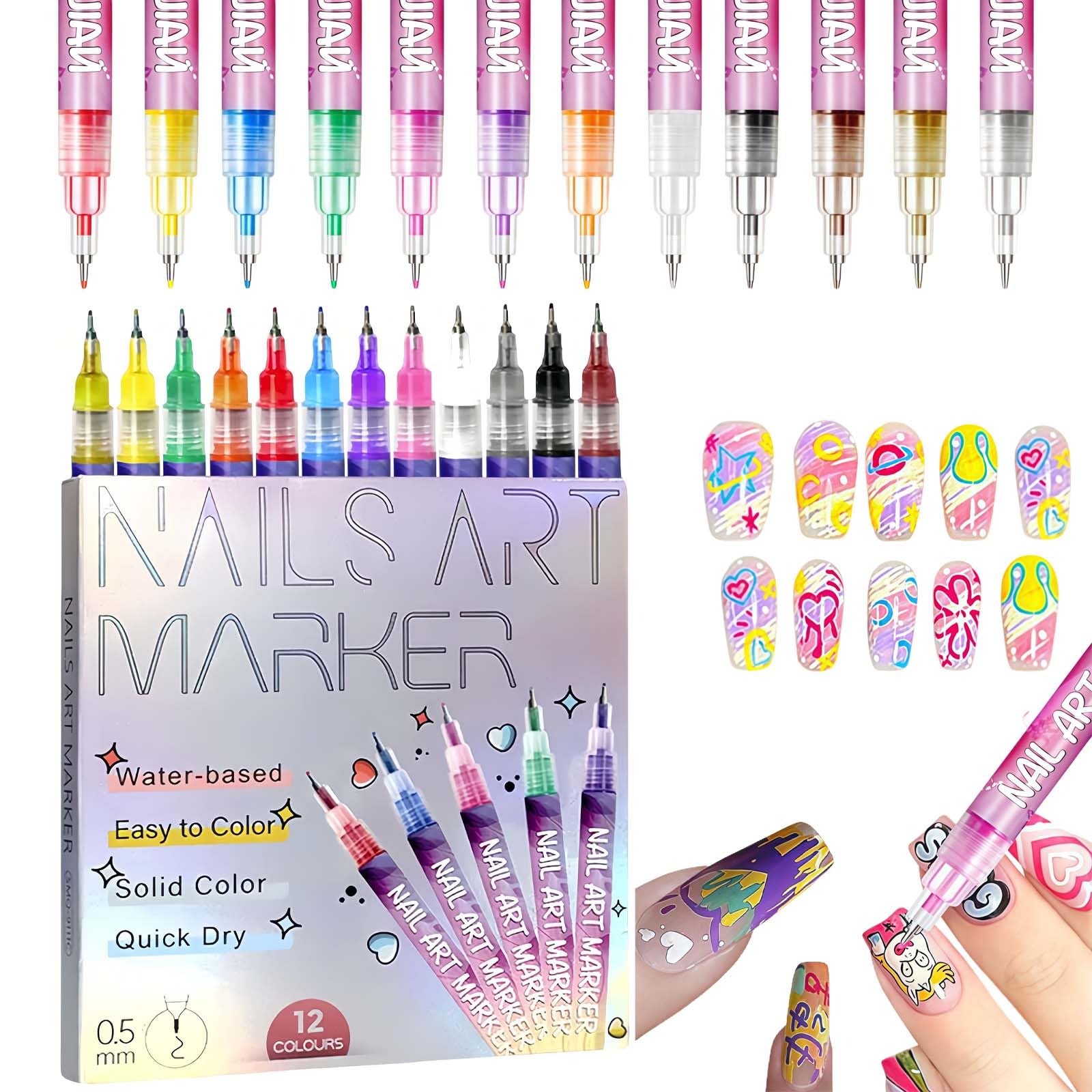 Coffret LZUPIKC Nail Art Pens coffret 12 couleurs pour designs audacieux.