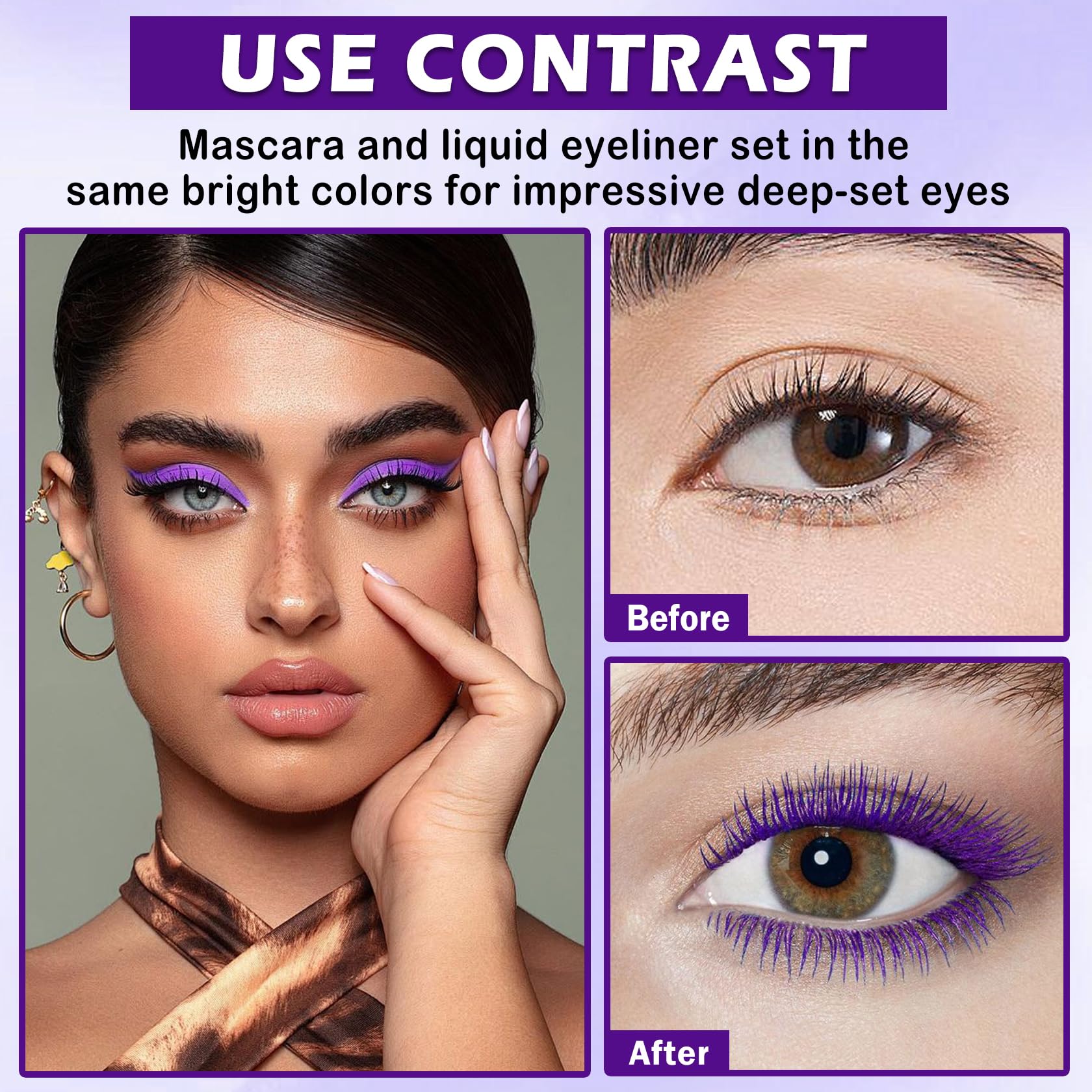 LZXLUKGIR mascara violet illustrant volume et longueur pour des cils visibles.