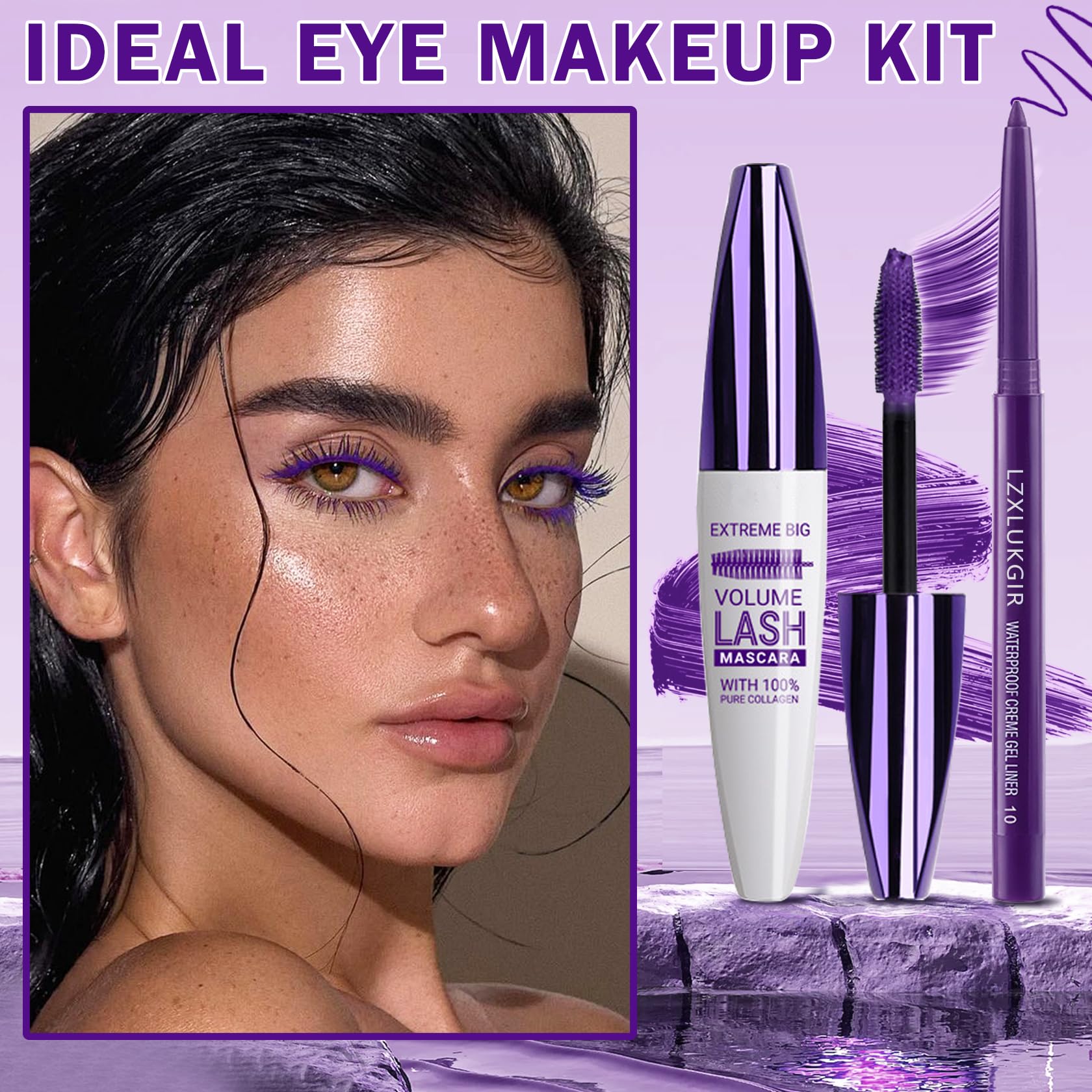 Kit maquillage violet LZXLUKGIR résistant à l'eau.