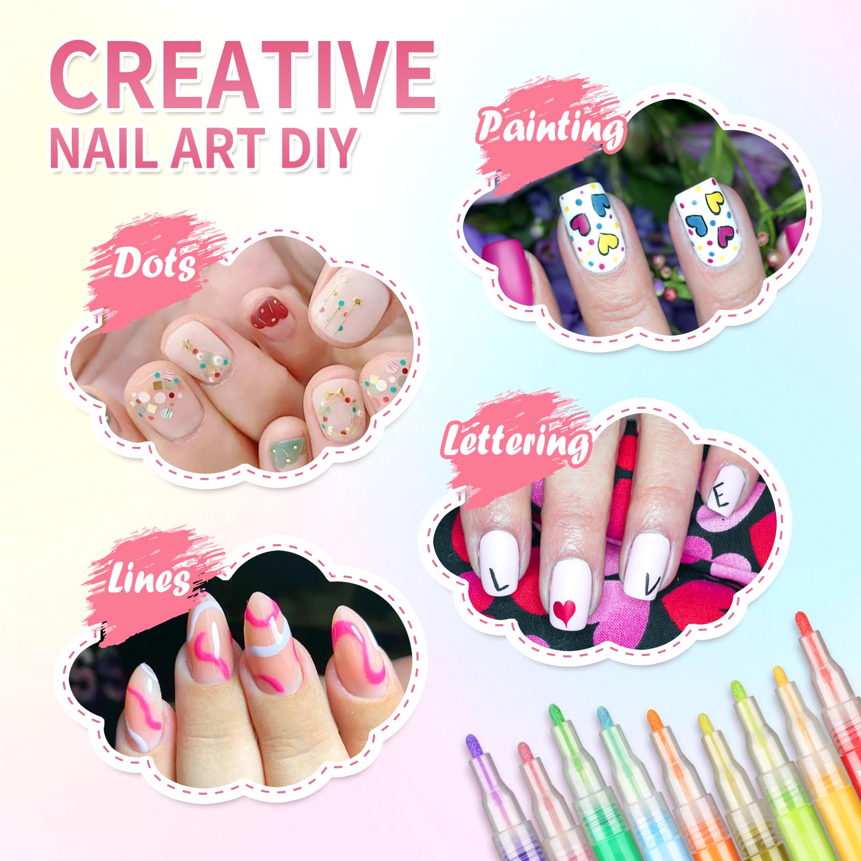 LZXLUKGIR Stylo art ongles rosé, designs délicats et dynamiques
