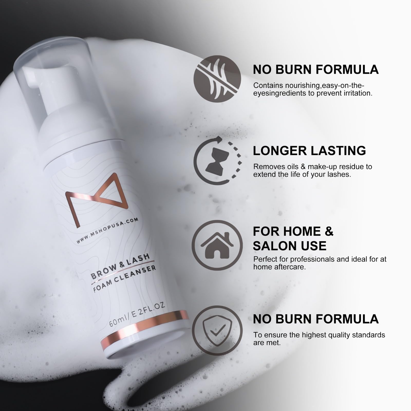 Mousse nettoyante PMU format 60ml – flacon pratique pour salon.