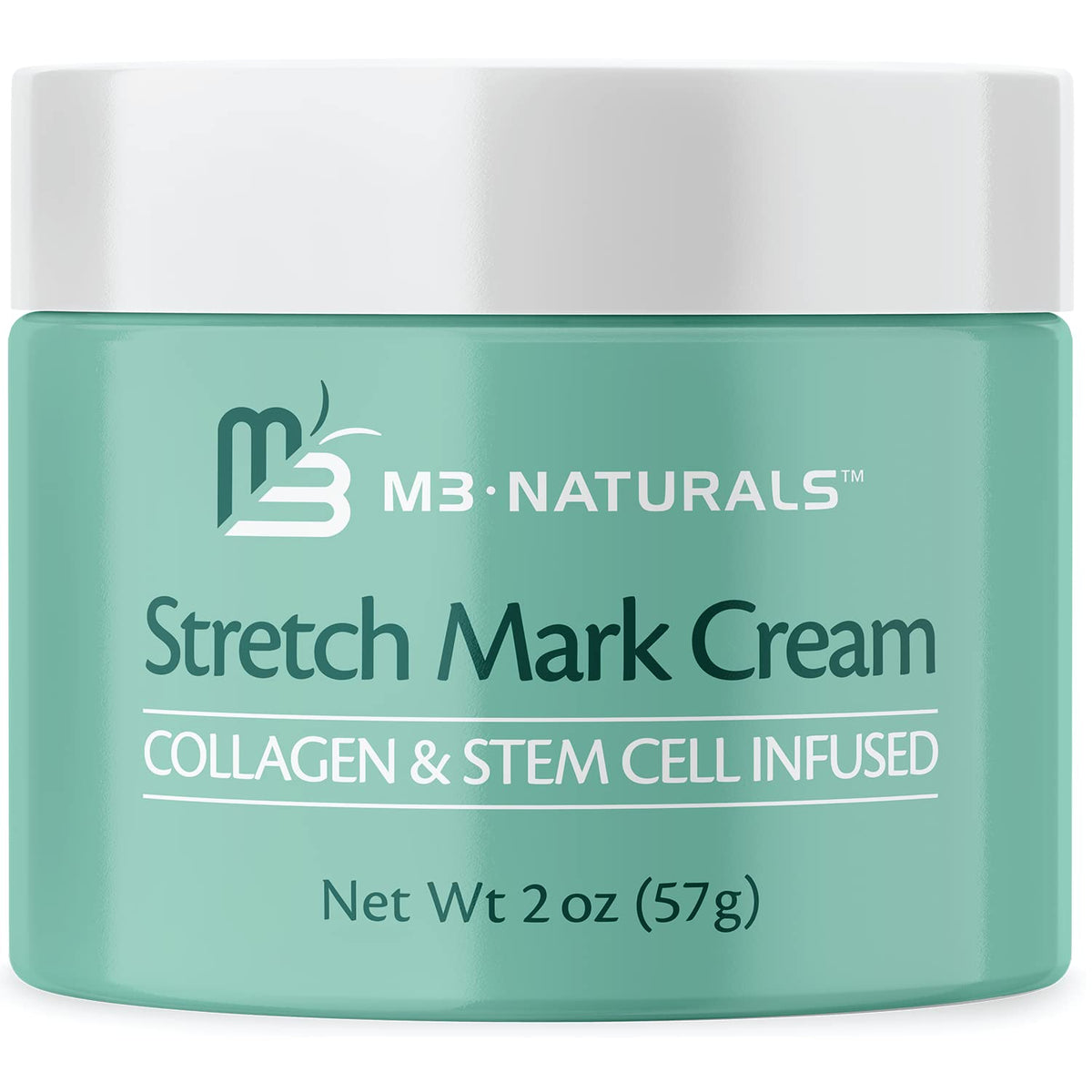 Crème M3 Naturals pour taches et vergetures, bouteille pratique prête à l'emploi.