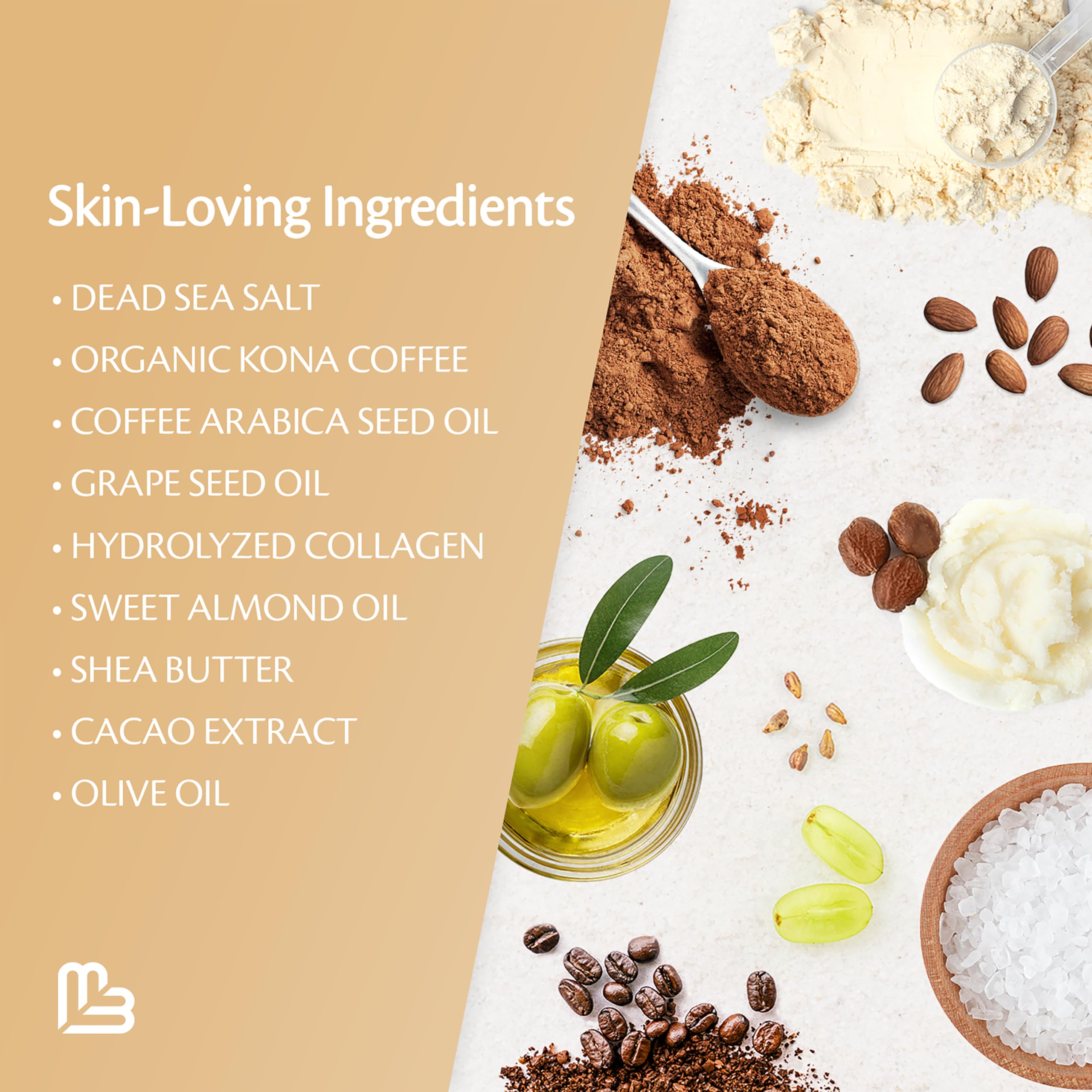 M3 Naturals gommage café arabica avec cellules souches, favorise le renouvellement cutané.