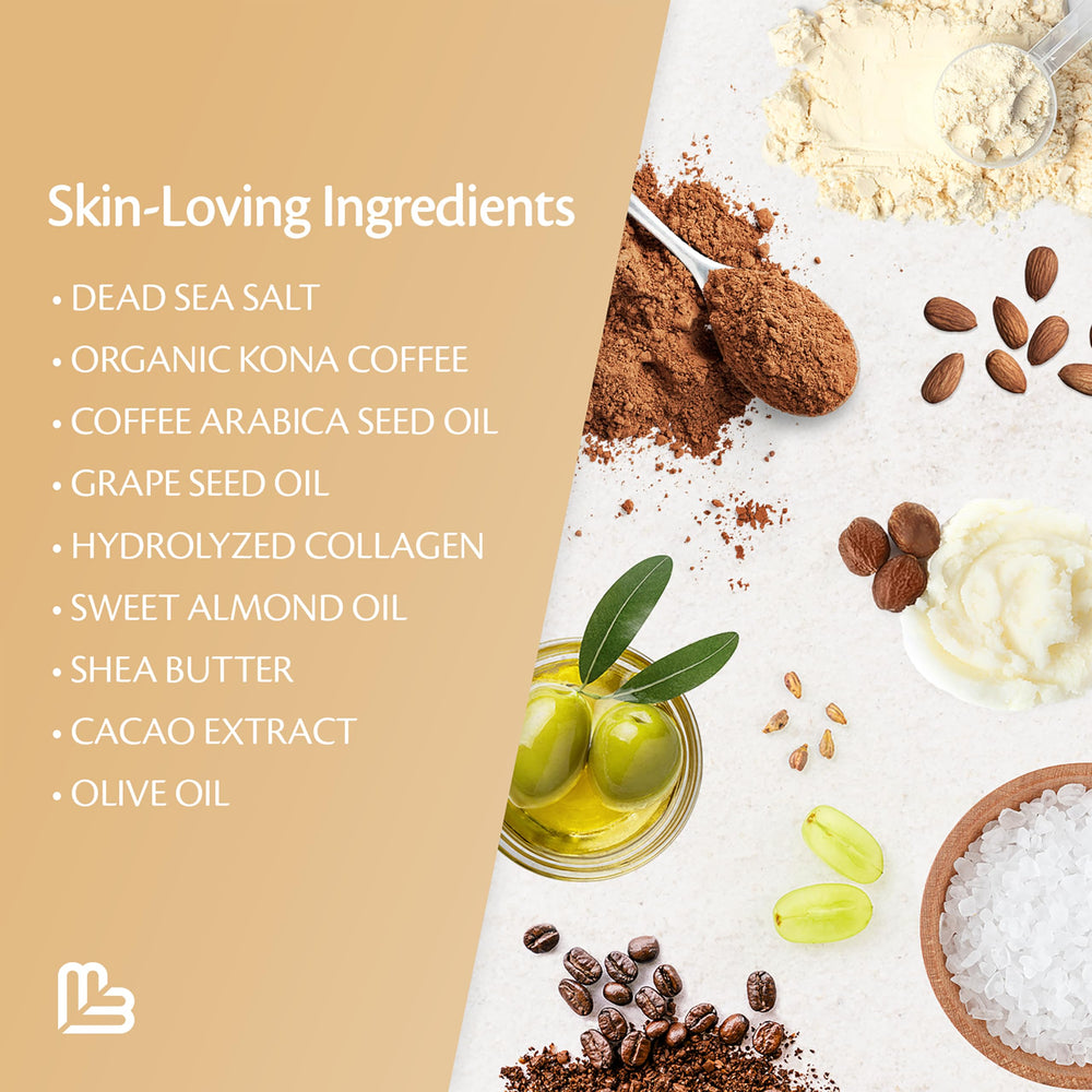 M3 Naturals gommage café arabica avec cellules souches, favorise le renouvellement cutané.