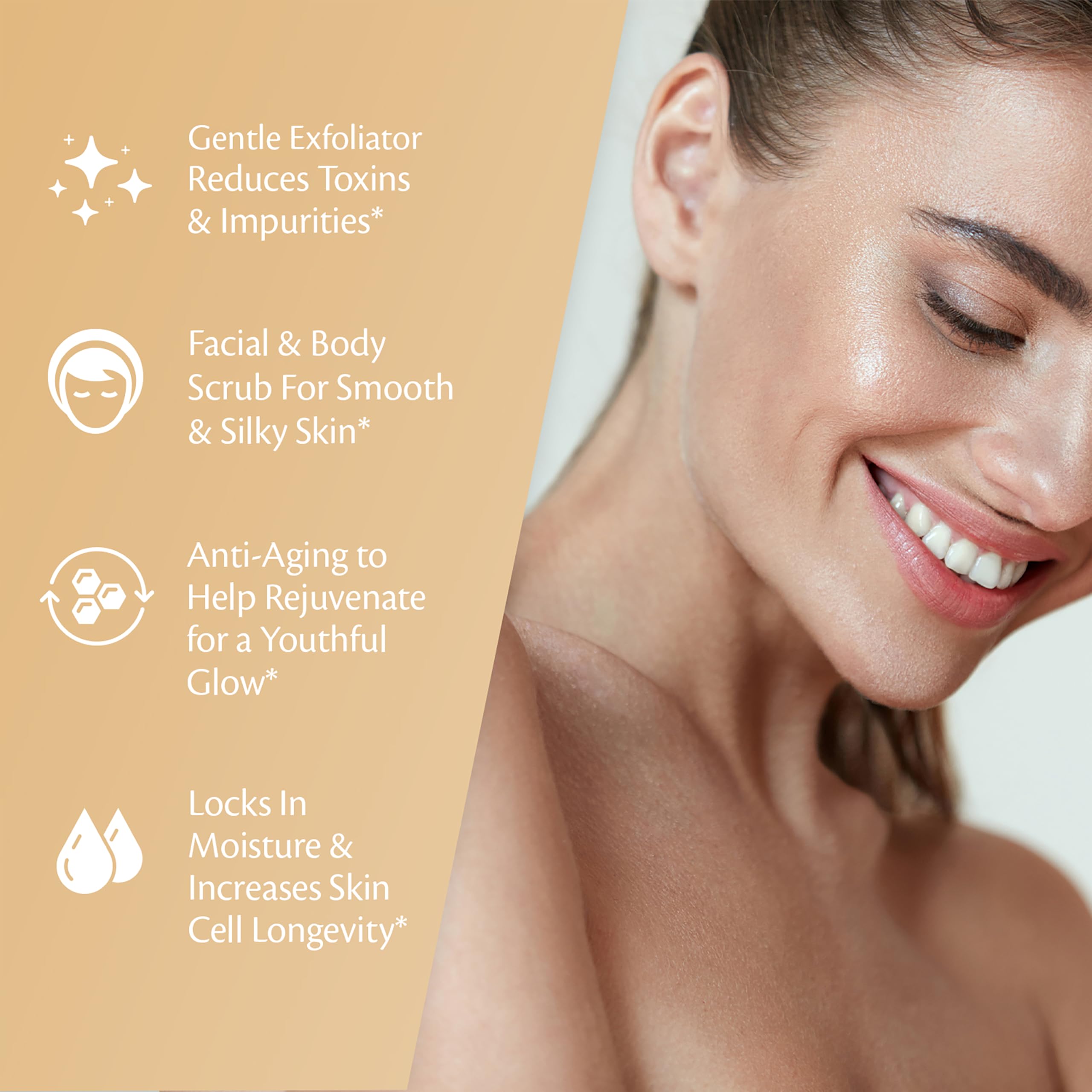 M3 Naturals gommage café arabica avec collagène, peut soutenir l'élasticité cutanée.