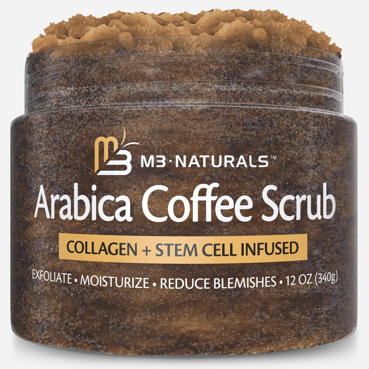 M3 Naturals gommage café arabica pour les mains, exfoliant doux et nourrissant.