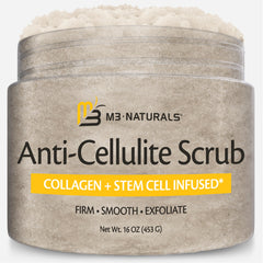 Gommage anti-cellulite M3 Naturals pour le corps, exfolie et laisse la peau plus lisse.