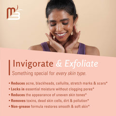 Huile lychee et sel Himalaya M3 Naturals soutenant l'hydratation après exfoliation.