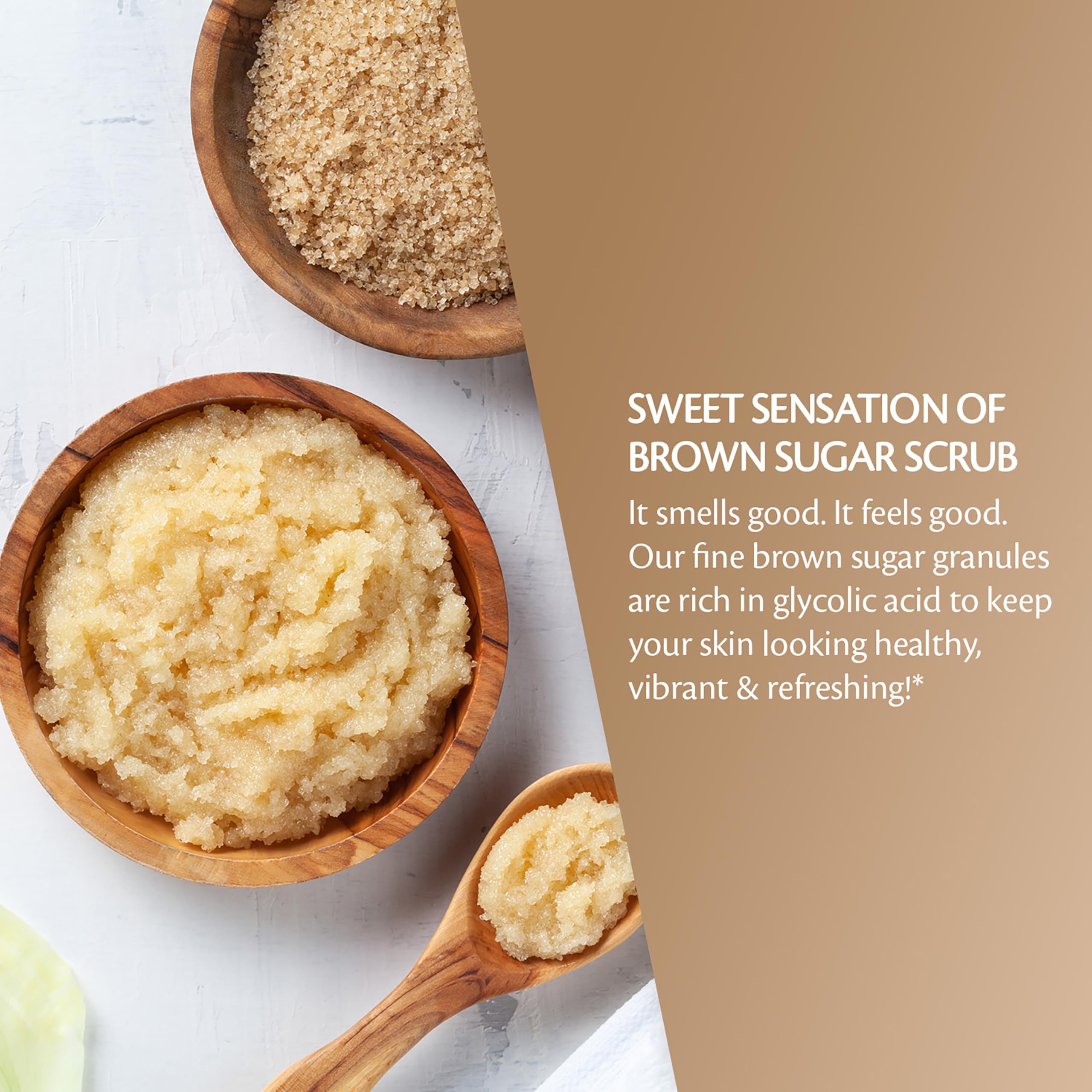 Texture fine du sucre brun de M3 Naturals révèle une exfoliation efficace