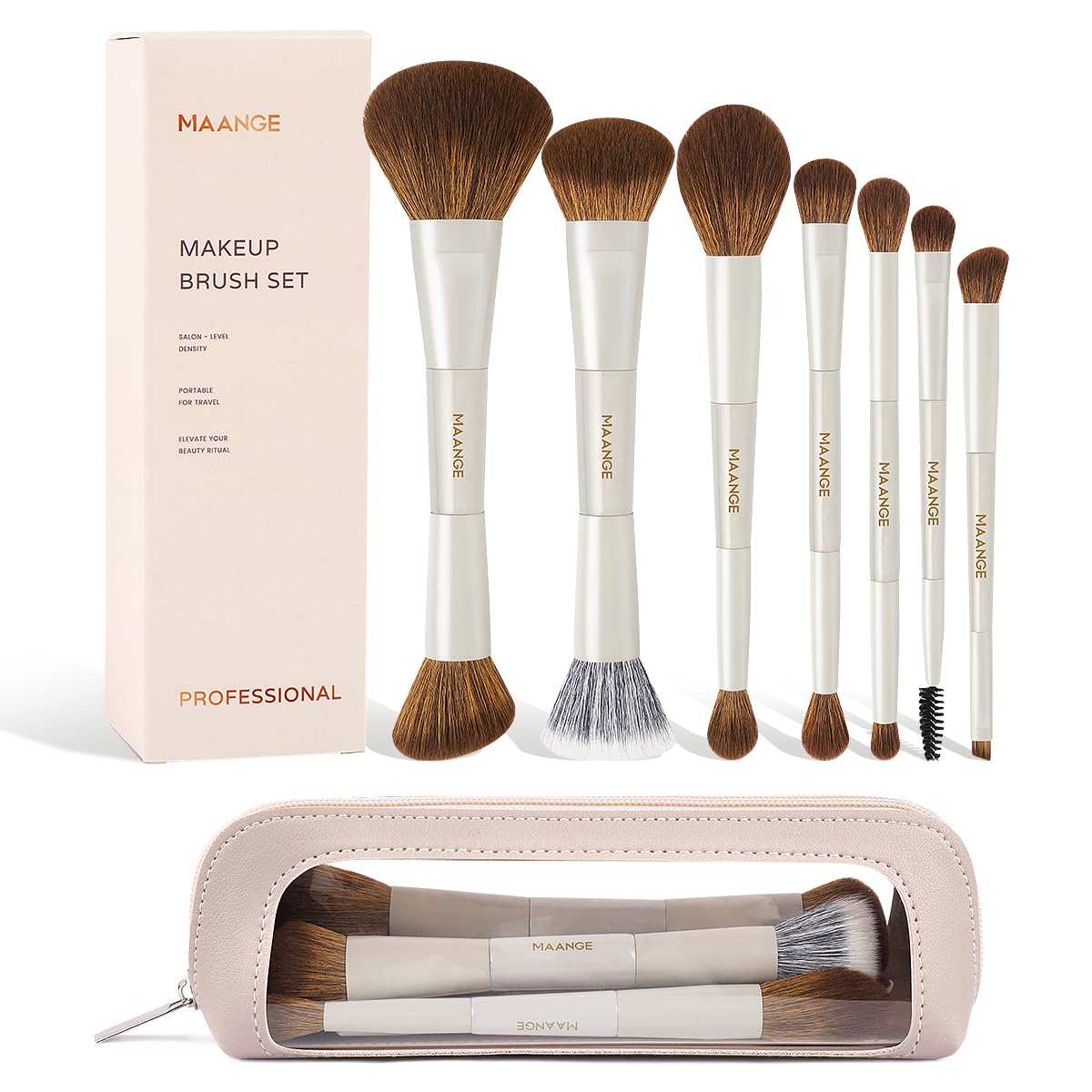 Ensemble MAANGE de pinceaux maquillage avec embouts doubles pour application polyvalente
