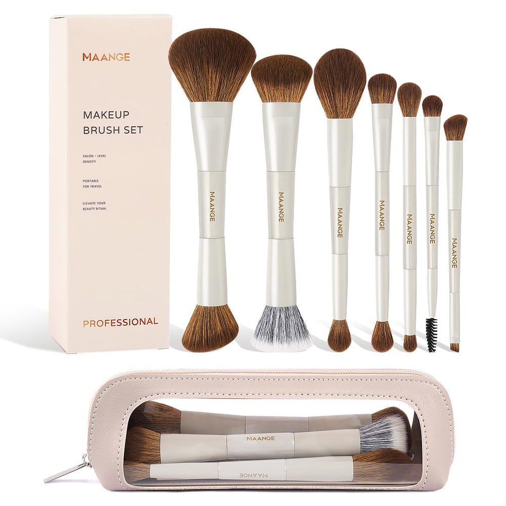 Ensemble MAANGE de pinceaux maquillage avec embouts doubles pour application polyvalente