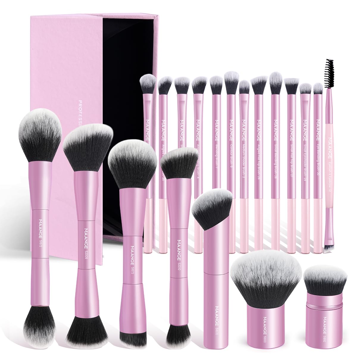 Pinceaux MAANGE 20 pièces dans une boîte cadeau pour un maquillage professionnel à domicile.