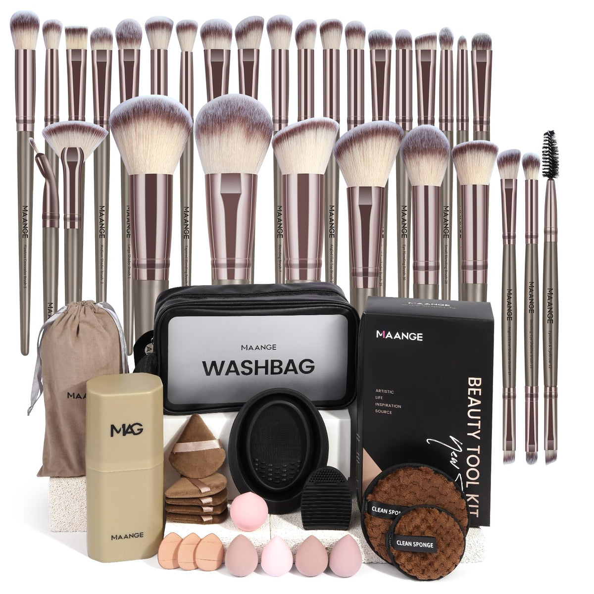 Ensemble MAANGE de pinceaux maquillage 51 pièces pour un fini naturel.