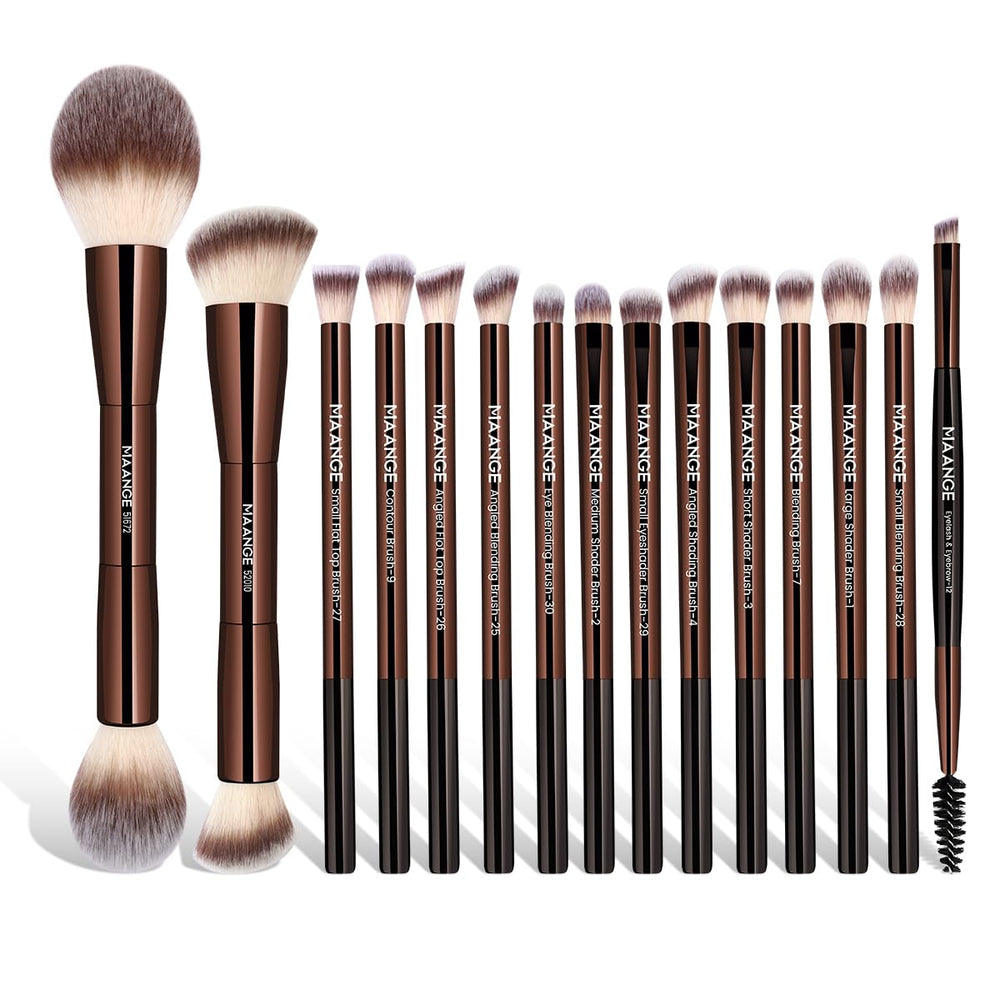 MAANGE ensemble pinceaux maquillage coffee avec double embout pour visage et yeux