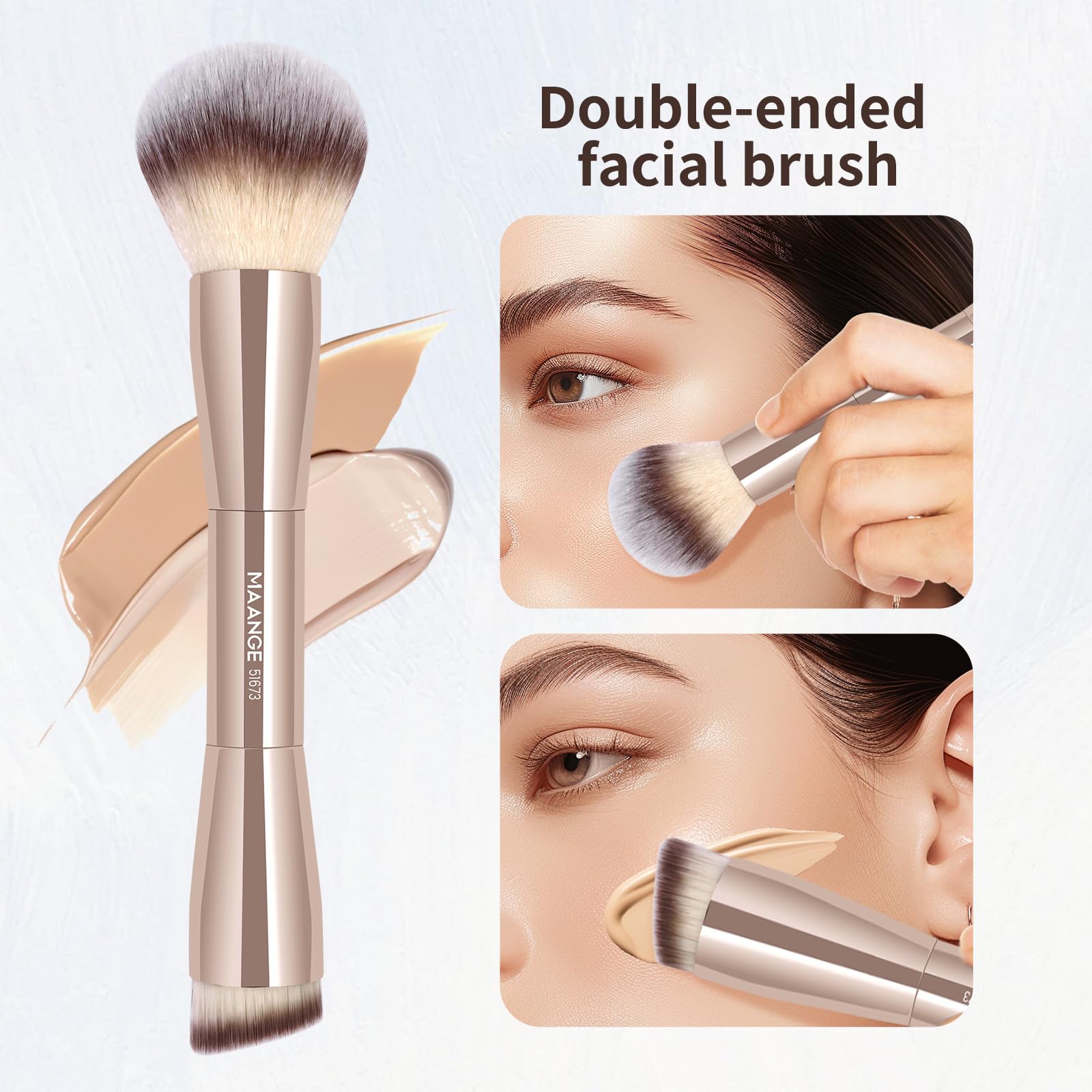 Pinceau kabuki MAANGE rond, épouse les contours du visage pour un teint lissé.