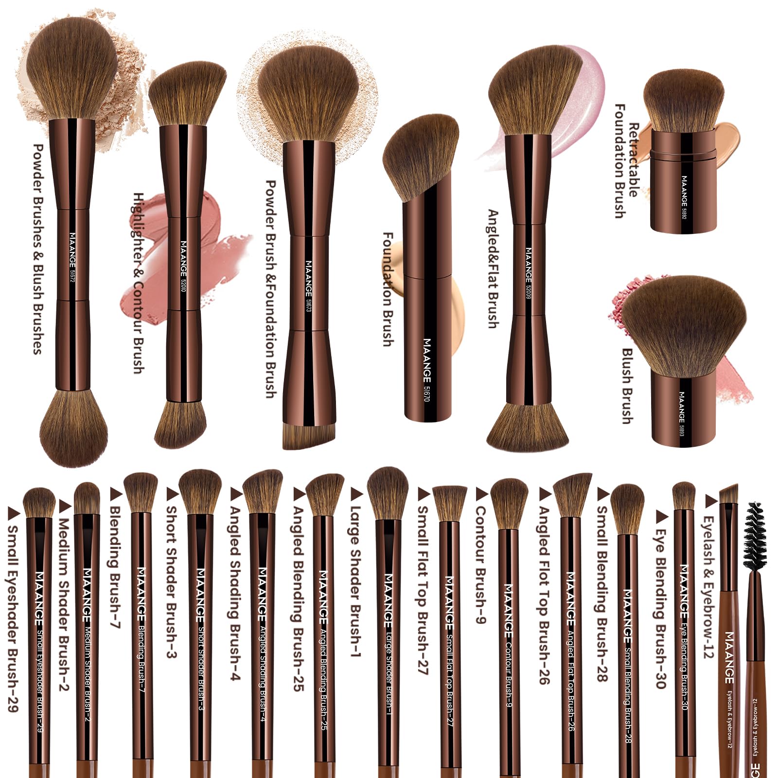 Pinceaux MAANGE fond de teint – trois brosses pour couvrance naturelle.
