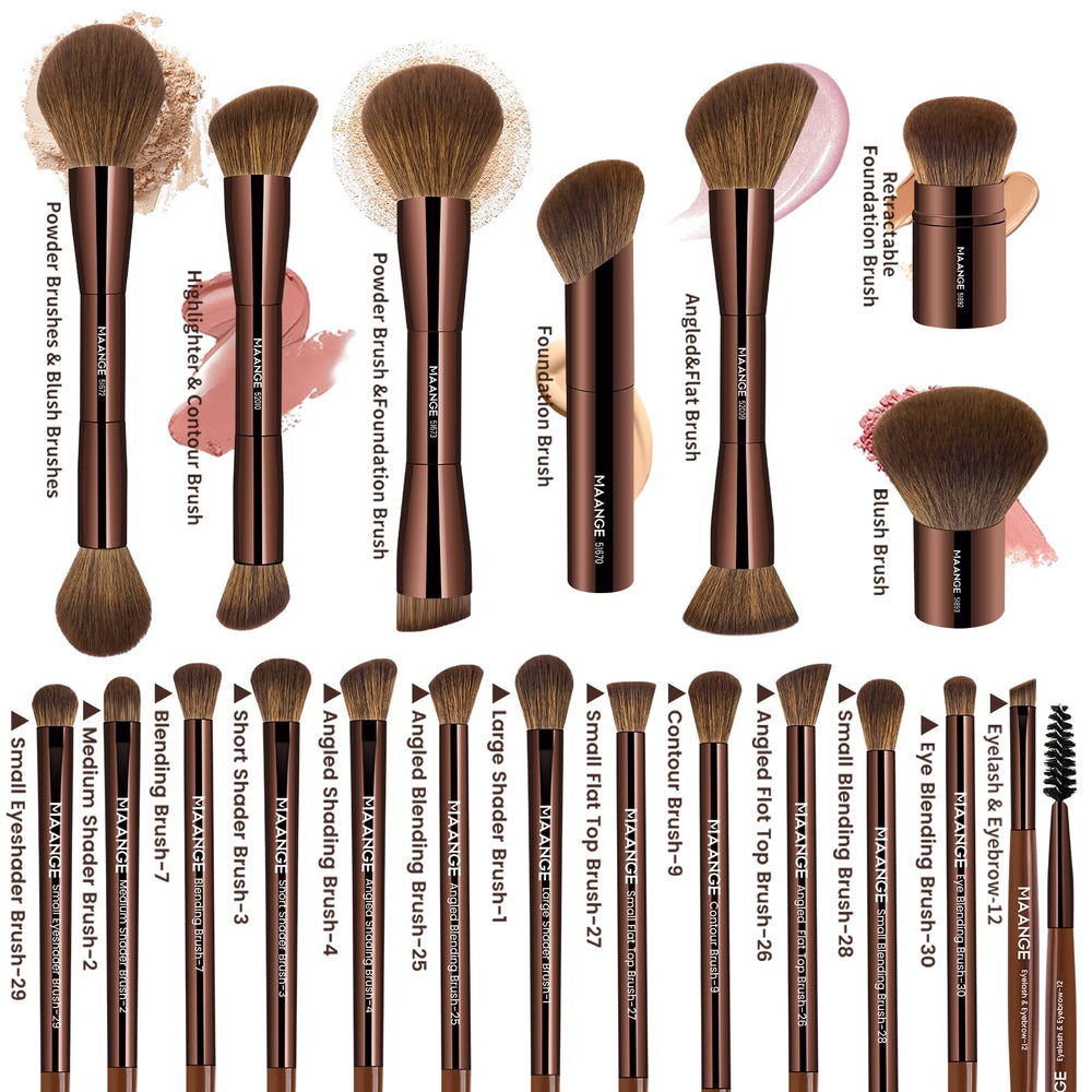 Pinceaux MAANGE fond de teint – trois brosses pour couvrance naturelle.