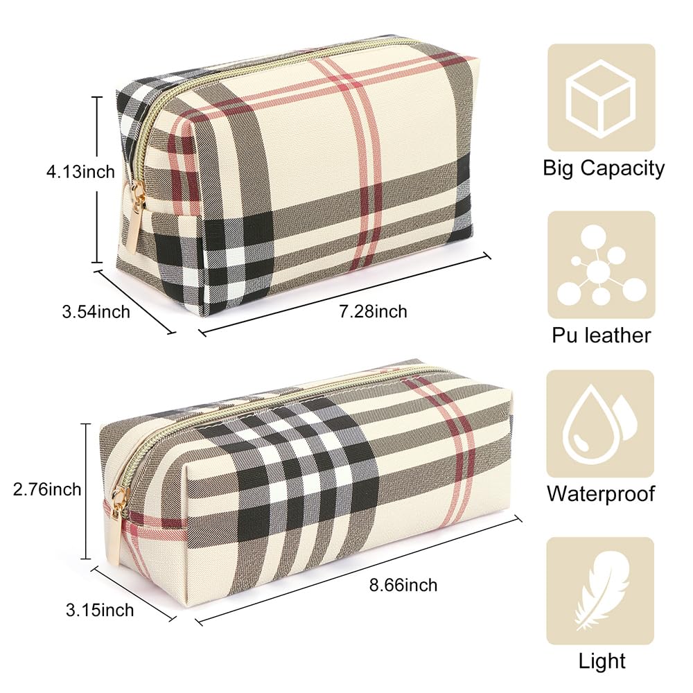 MAANGE pochette brosse maquillage motif écossais kaki, rangement dédié aux pinceaux.