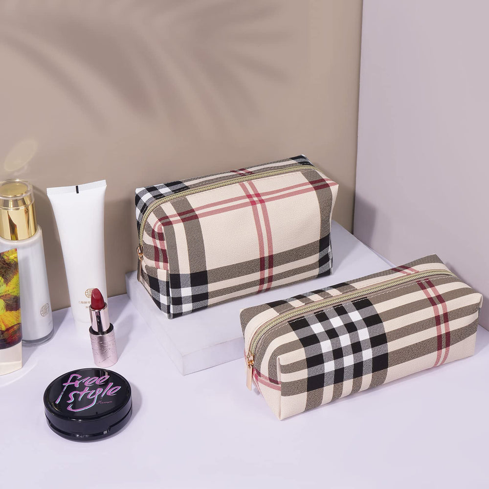 MAANGE pochette cadeau maquillage motif écossais kaki, idée cadeau pratique et chic.