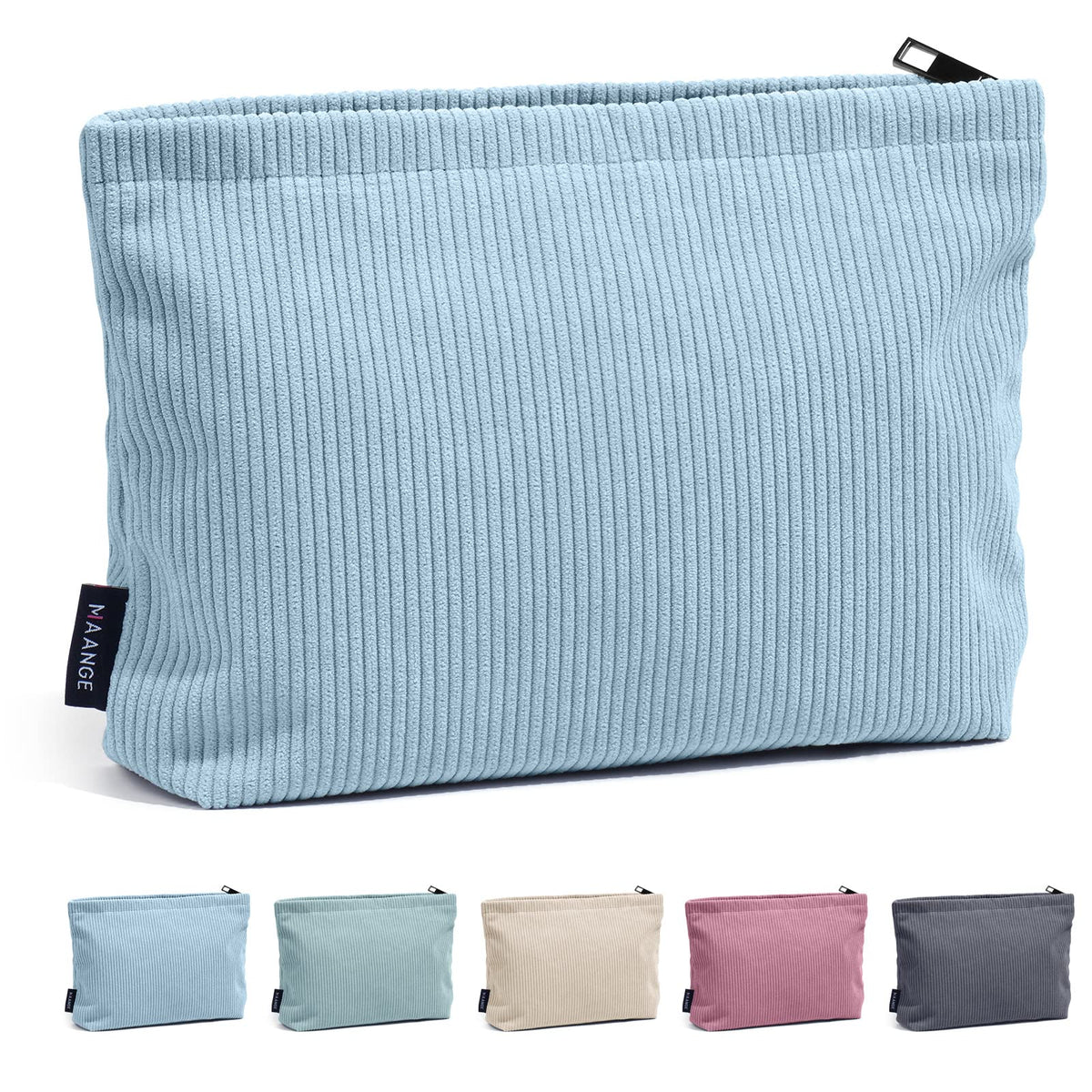 Trousse cosmétique MAANGE bleue en velours, pratique pour ranger les essentiels de maquillage.