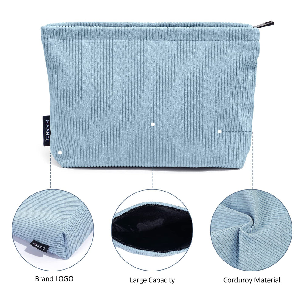 Trousse MAANGE bleu, idéale comme sac à maquillage de voyage.