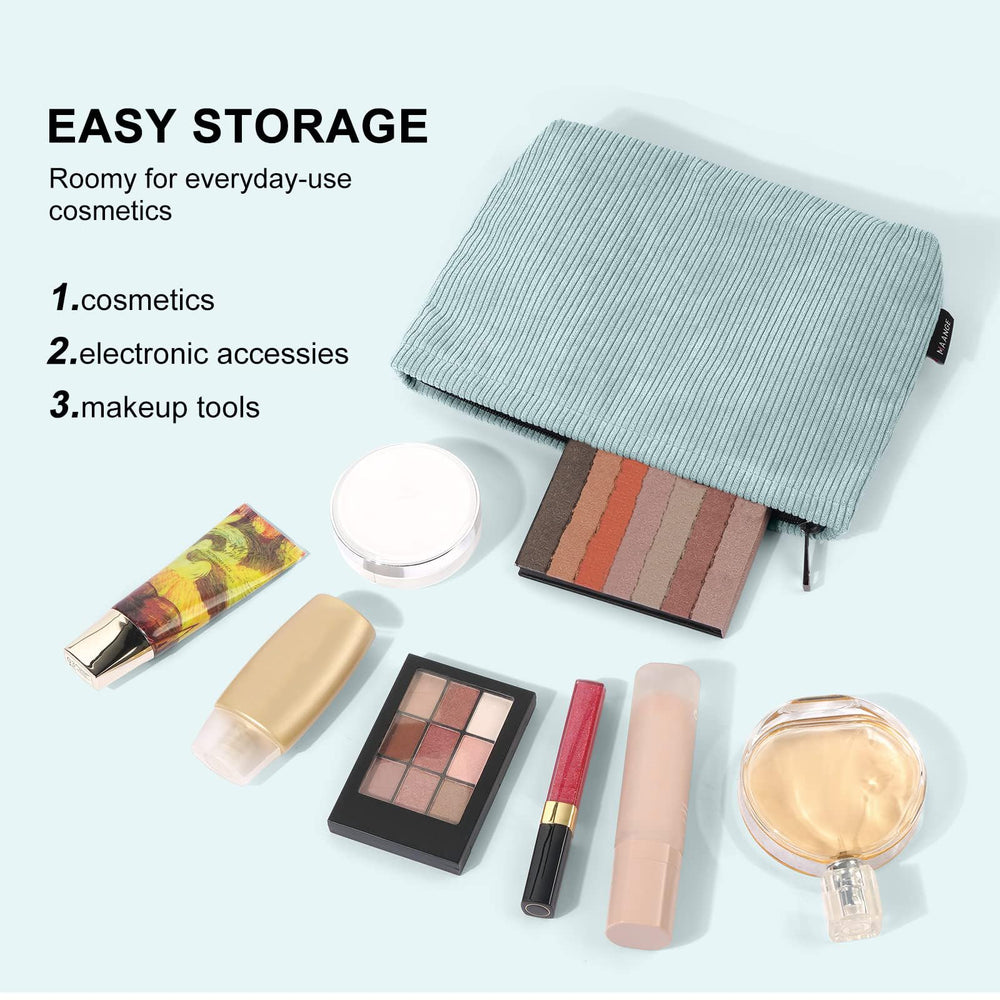 MAANGE trousse maquillage bleu, fermeture éclair métallique pour un accès rapide.