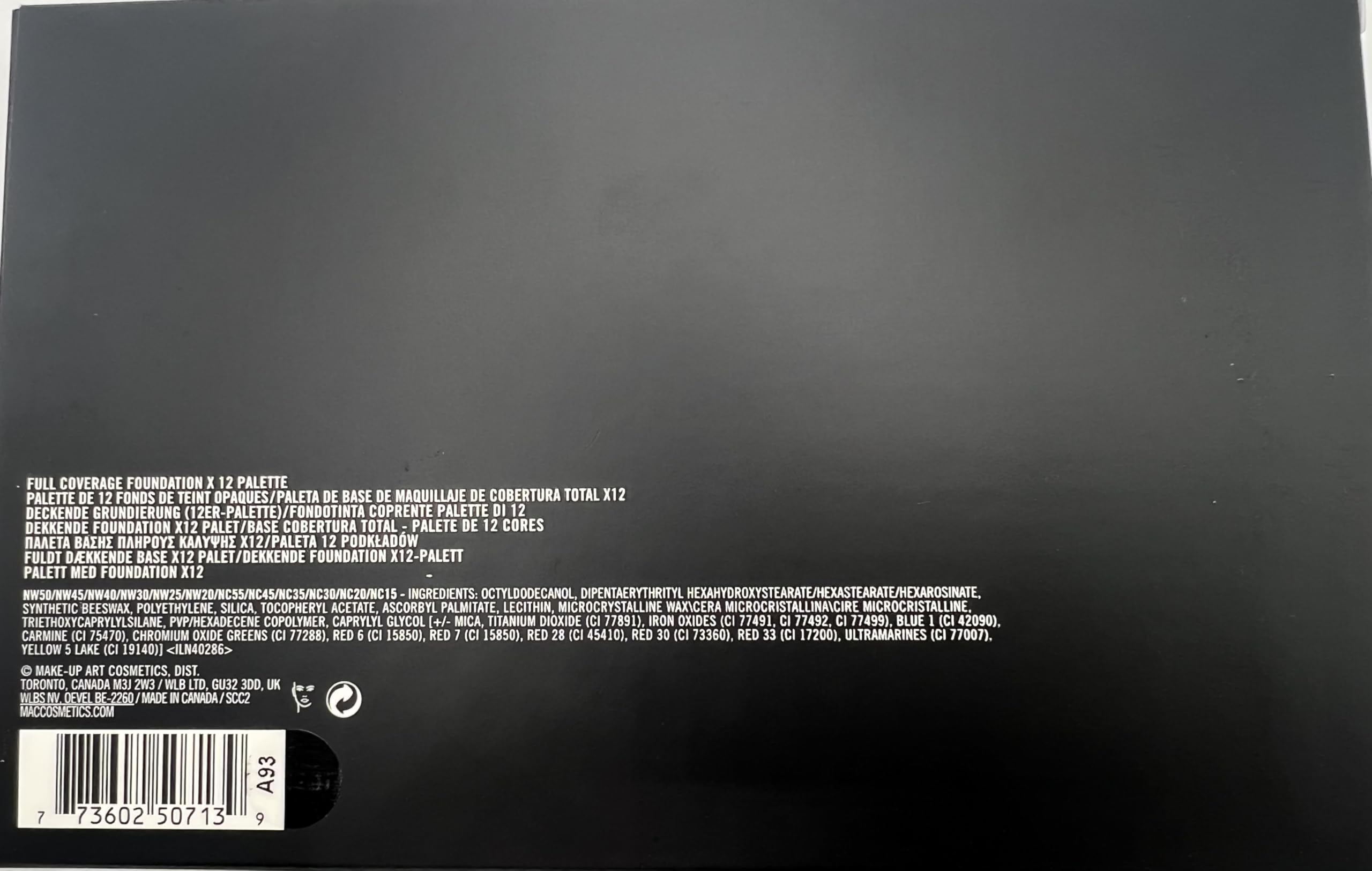 MAC Full Coverge Foundation 12 Pro Palette, échantillons de nuances pour trouver la teinte parfaite.