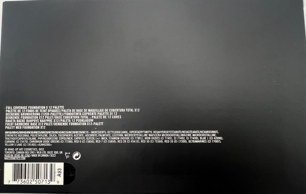 MAC Full Coverge Foundation 12 Pro Palette, échantillons de nuances pour trouver la teinte parfaite.