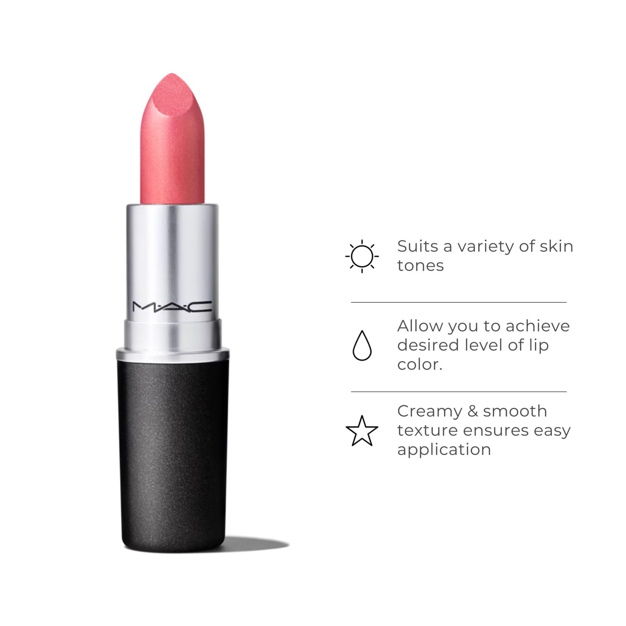 MAC Frost Lipstick Bombshell procure hydratation et confort toute la journée.