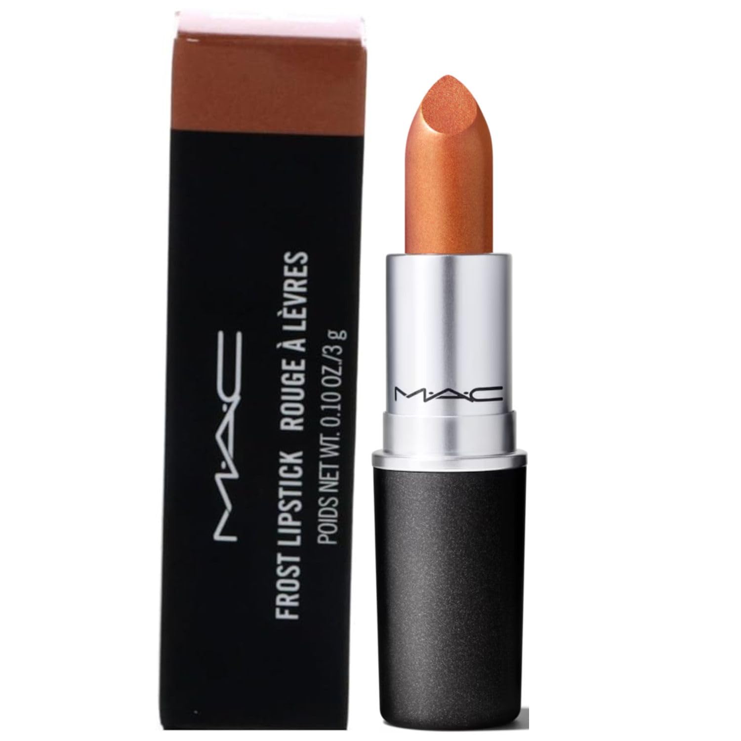MAC Frost Lipstick Bronze Shimmer emballage élégant et prêt à transporter